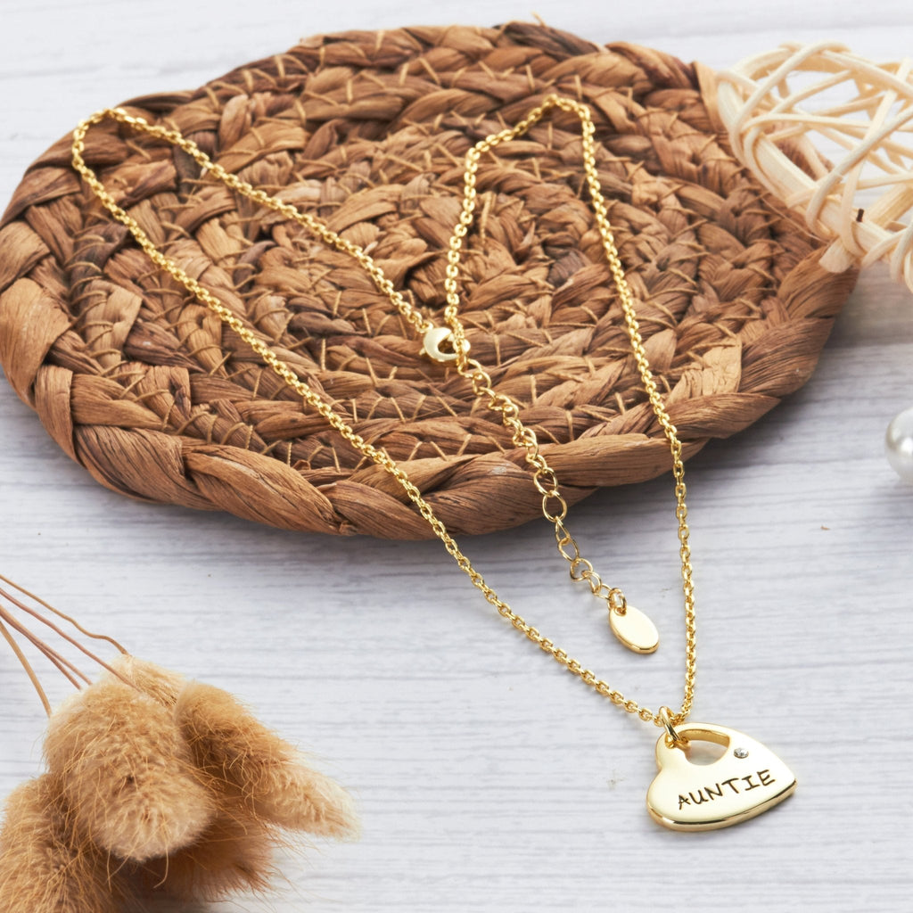 18k Gold Plated Auntie Heart Necklace Created with Zircondia® Crystals