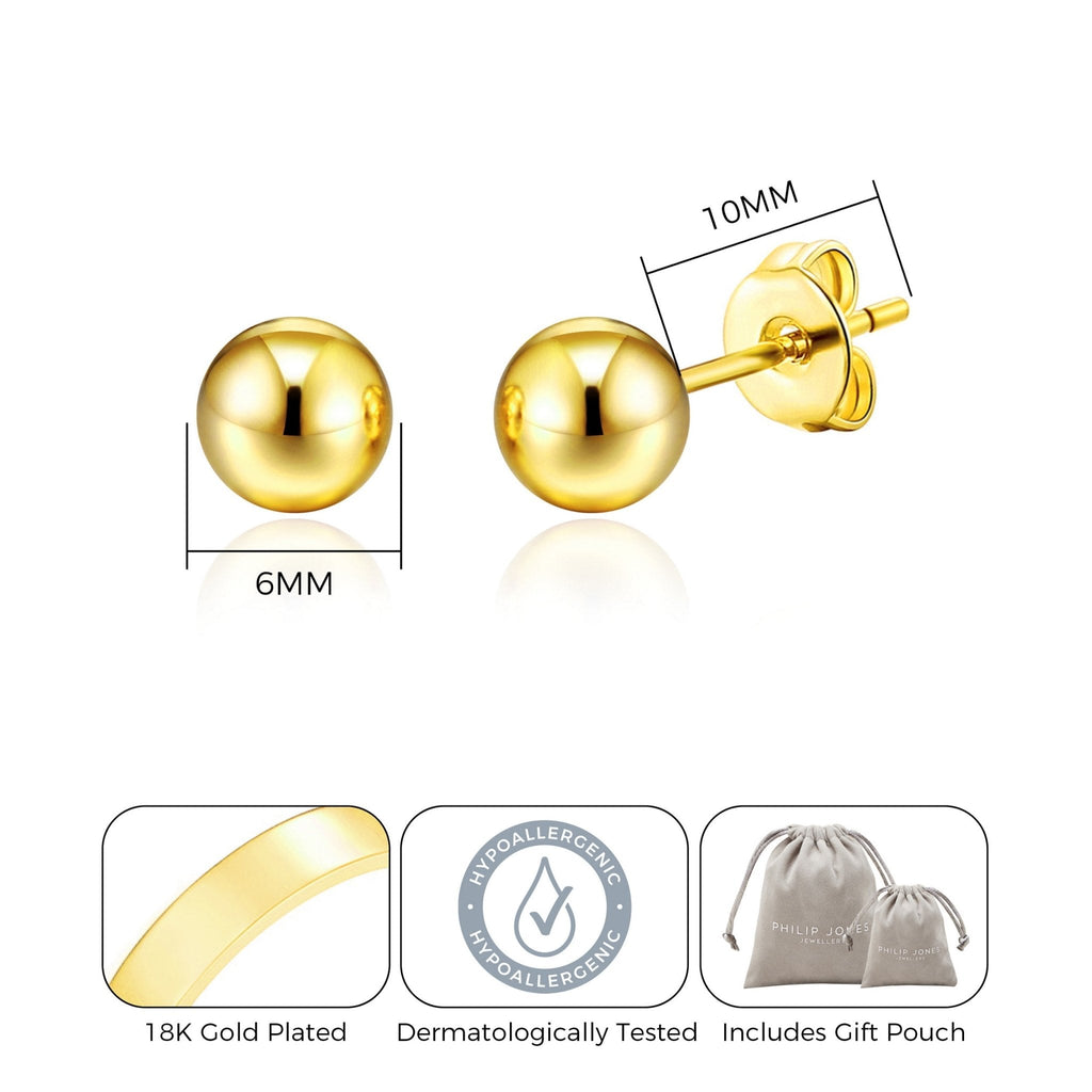18k Gold Plated Ball Stud Earrings