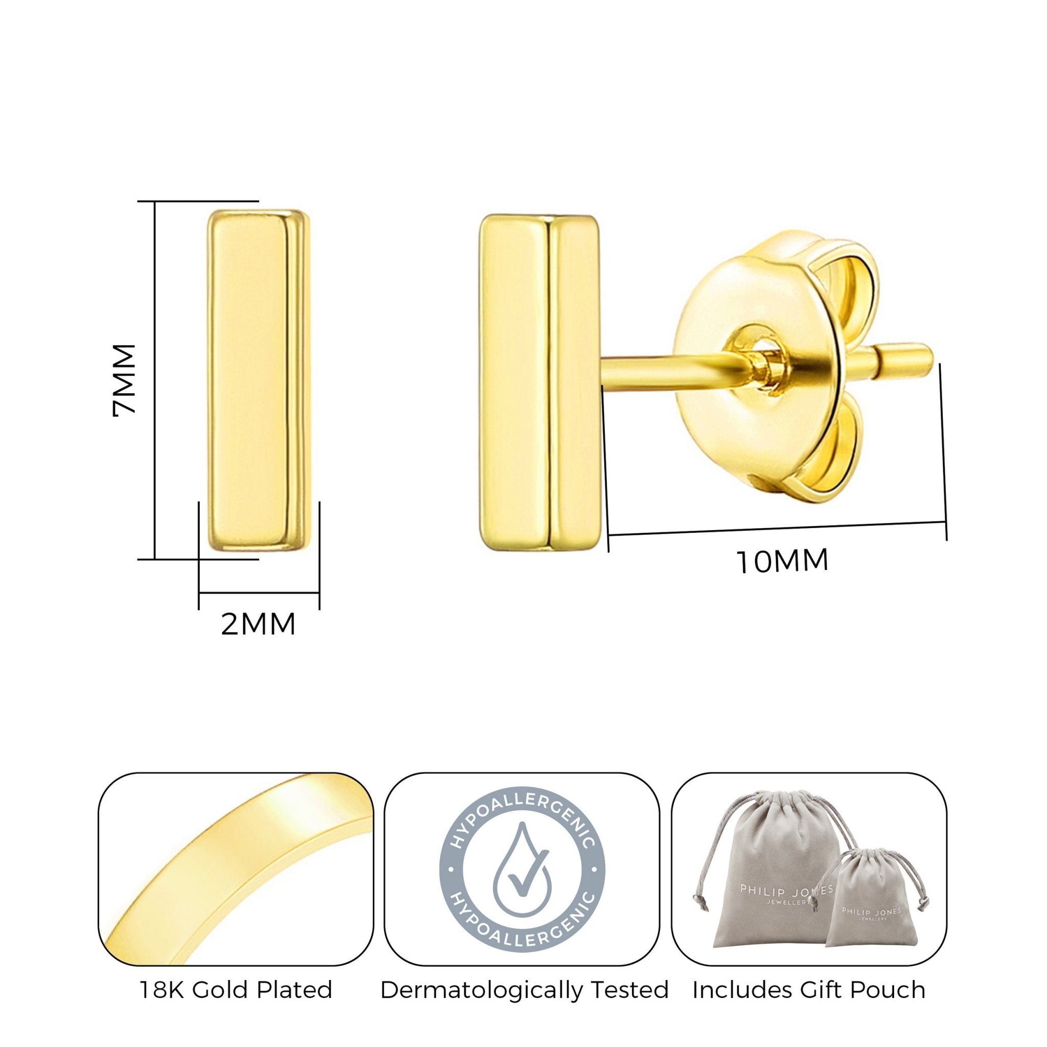 18k Gold Plated Bar Earrings