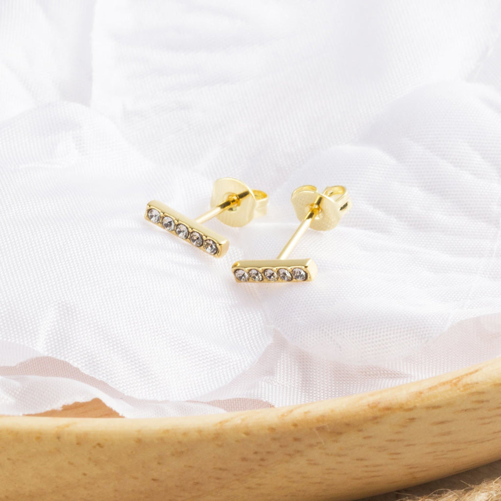 18k Gold Plated Bar Earrings Created with Zircondia® Crystals