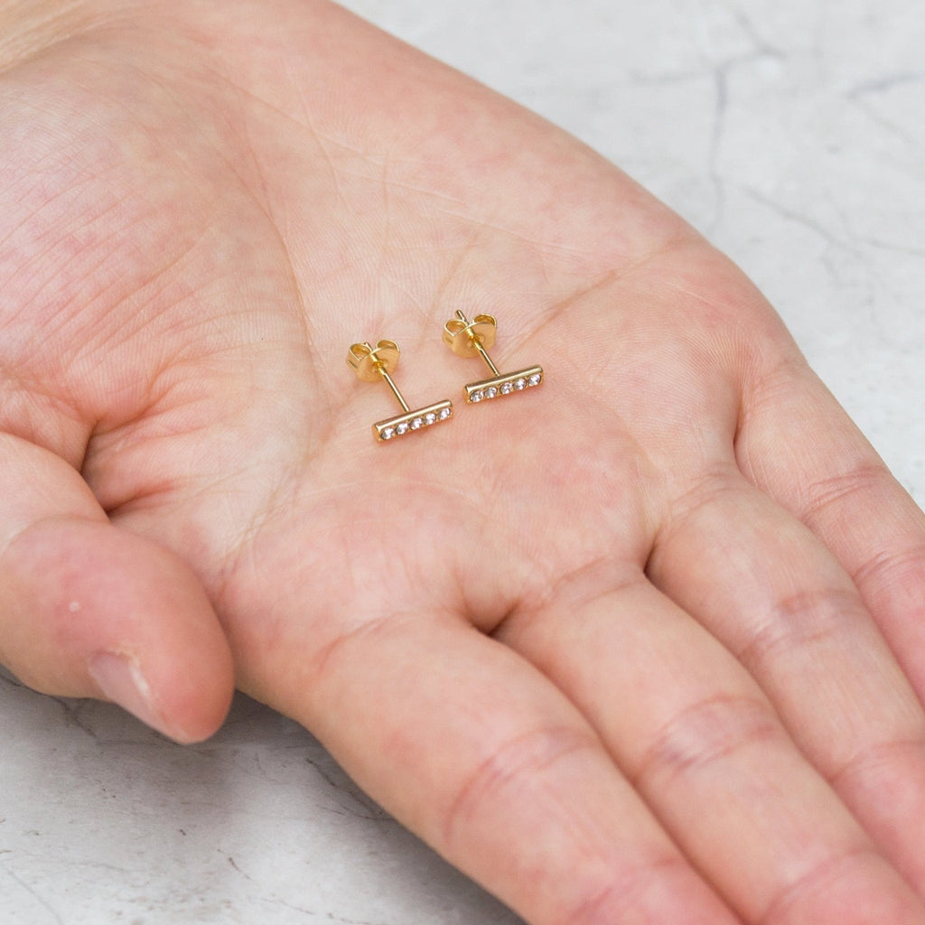 18k Gold Plated Bar Earrings Created with Zircondia® Crystals
