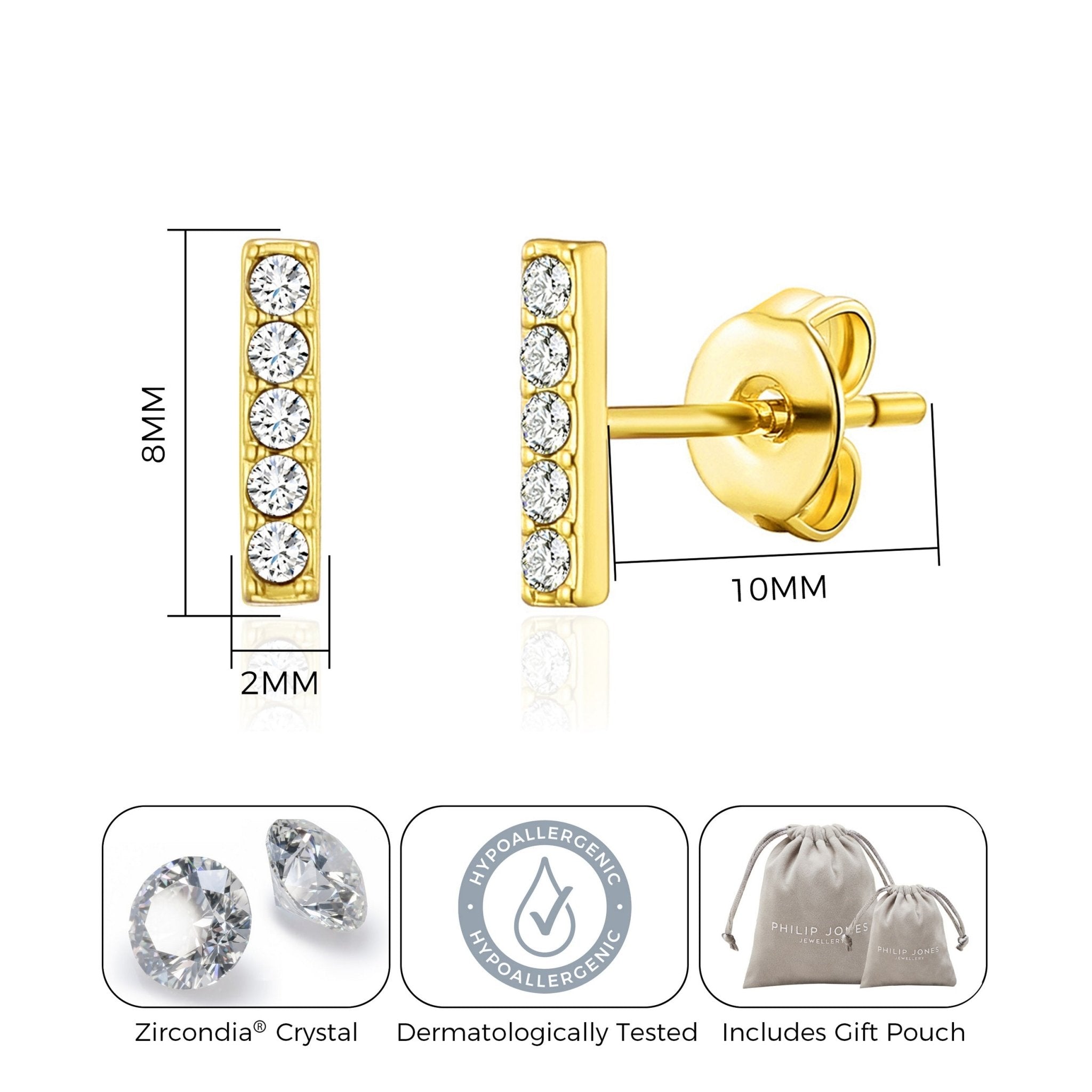 18k Gold Plated Bar Earrings Created with Zircondia® Crystals