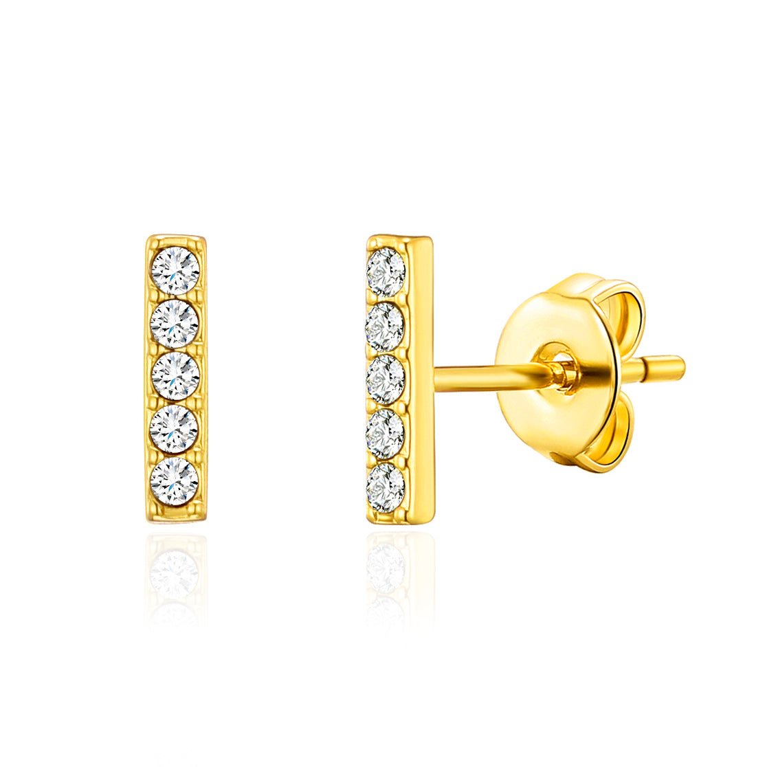 18k Gold Plated Bar Earrings Created with Zircondia® Crystals