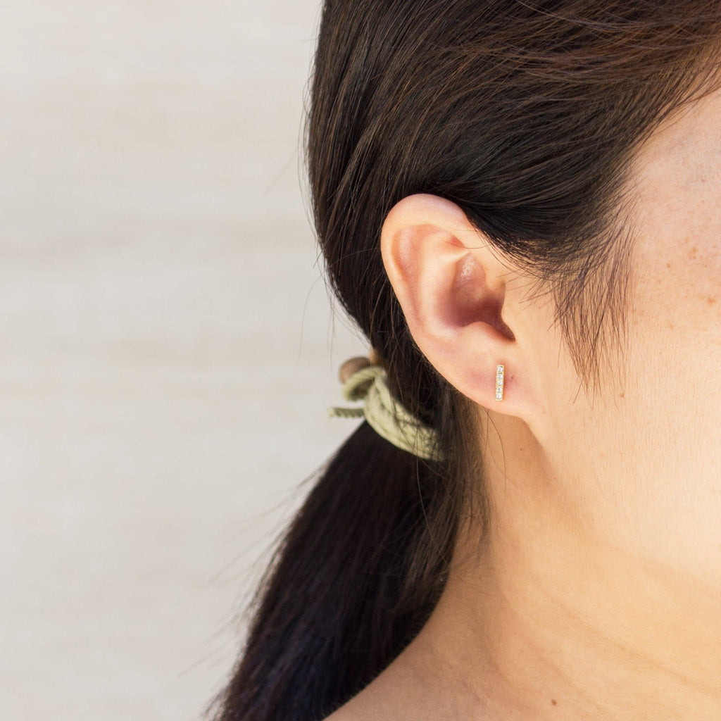 18k Gold Plated Bar Earrings Created with Zircondia® Crystals