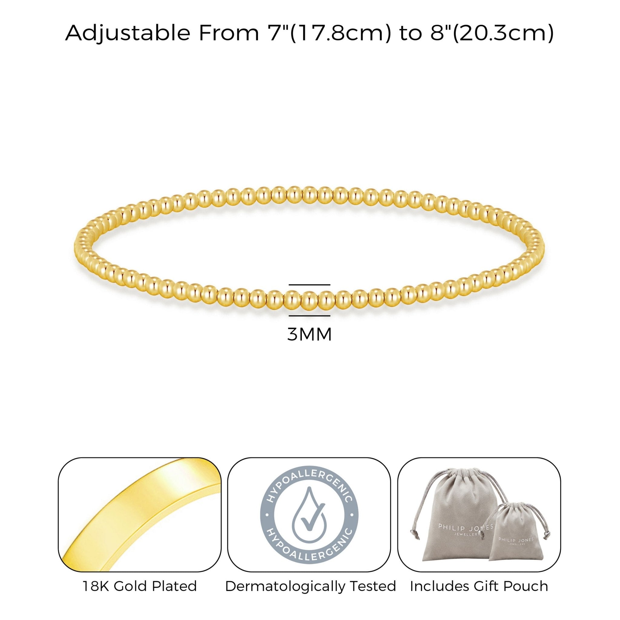 18k Gold Plated Small Beaded Stretch Bracelet