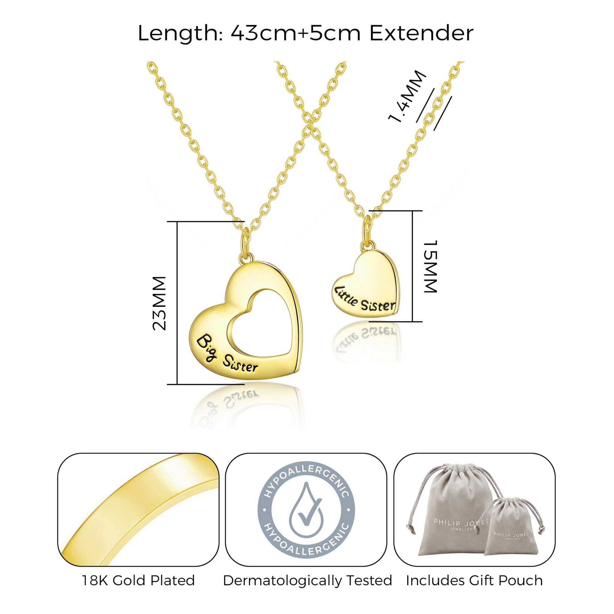 18k Gold Plated Big Sister and Little Sister Necklace Set