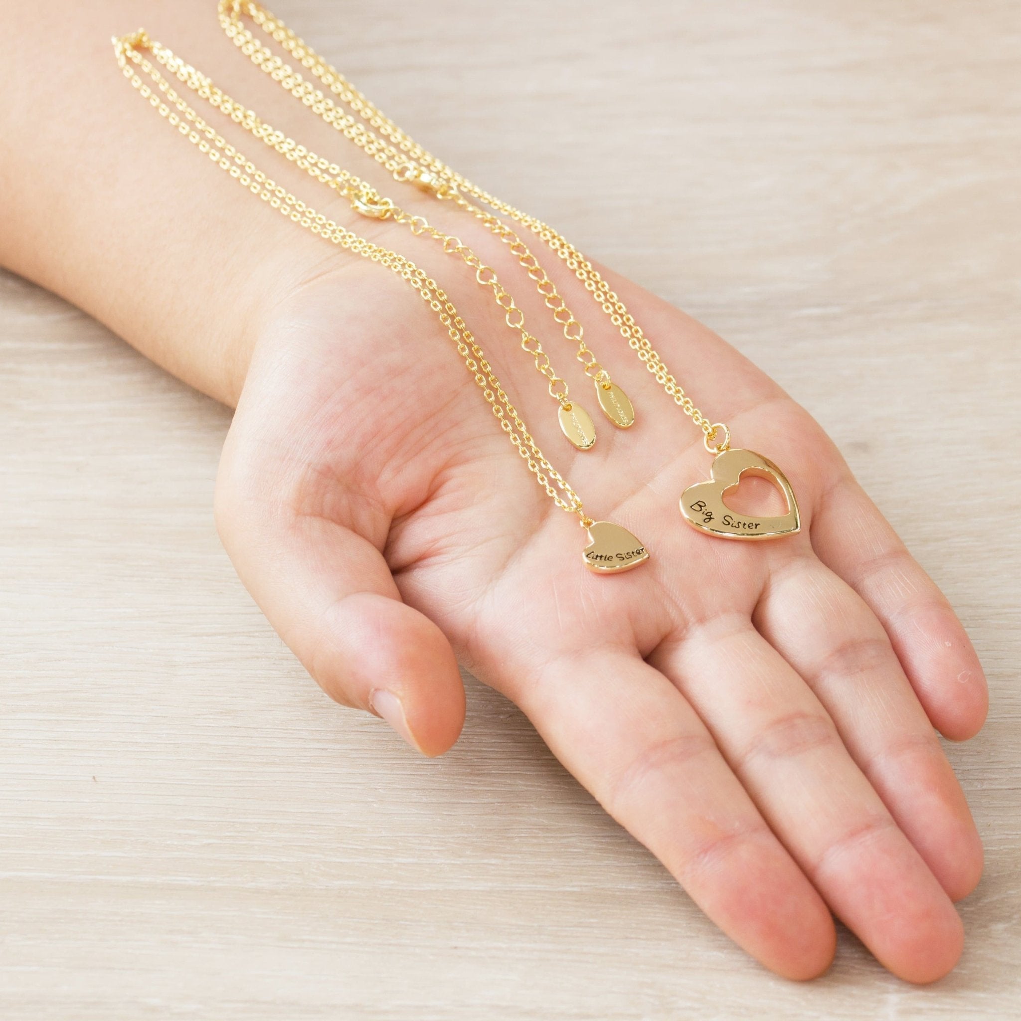 18k Gold Plated Big Sister and Little Sister Necklace Set