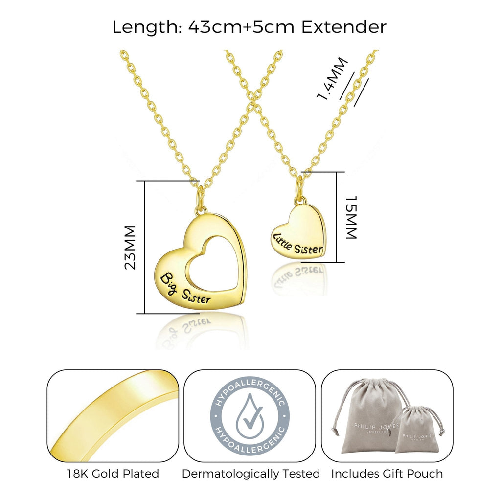 18k Gold Plated Big Sister and Little Sister Necklace Set with Quote Card