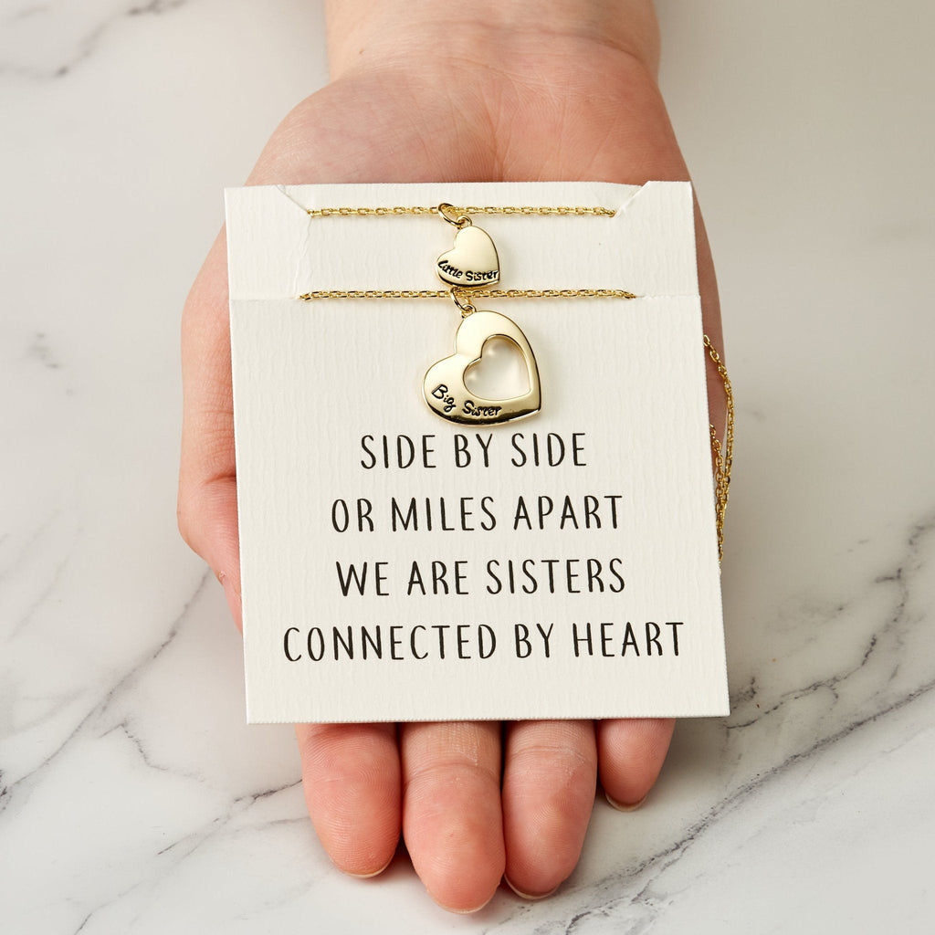18k Gold Plated Big Sister and Little Sister Necklace Set with Quote Card
