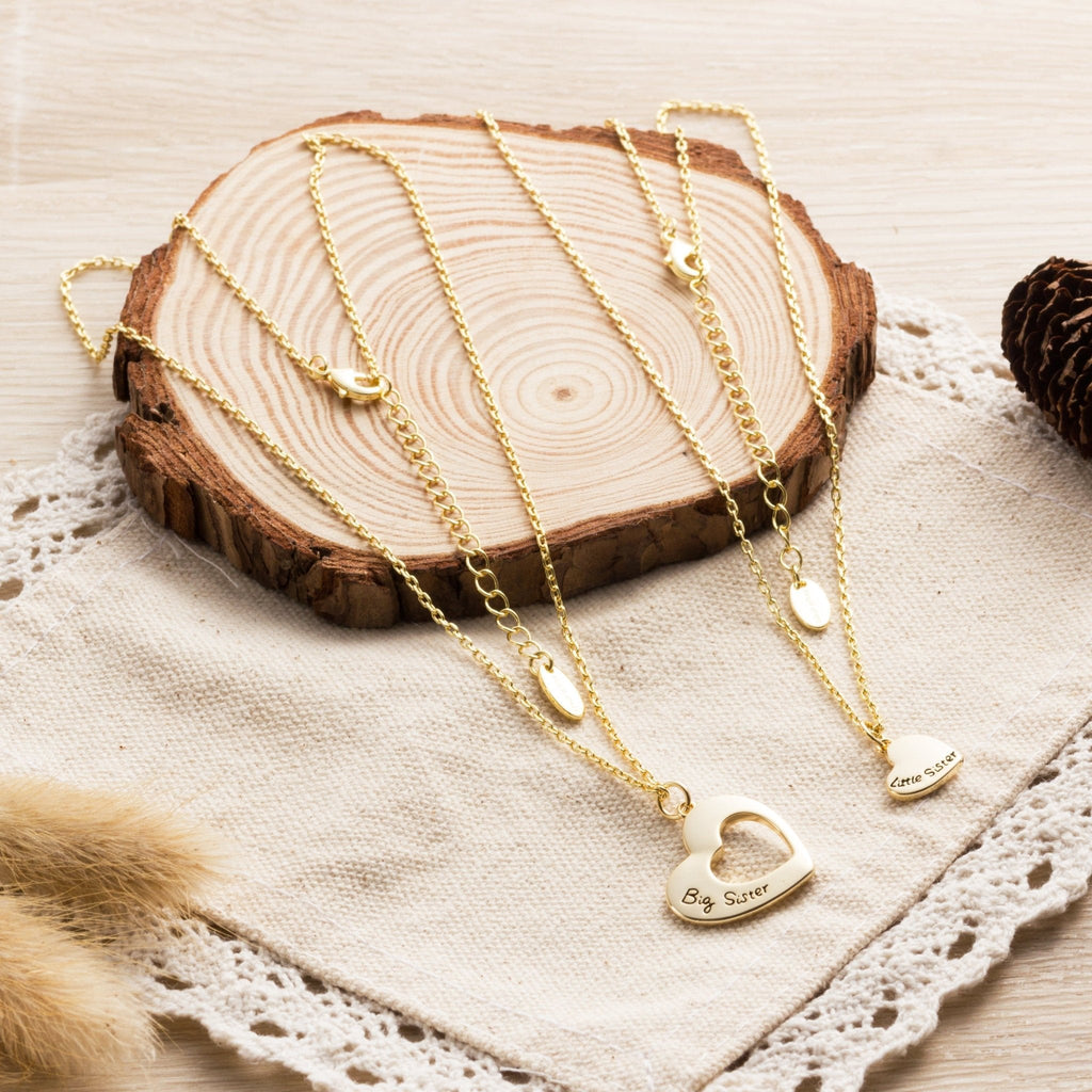 18k Gold Plated Big Sister and Little Sister Necklace Set with Quote Card