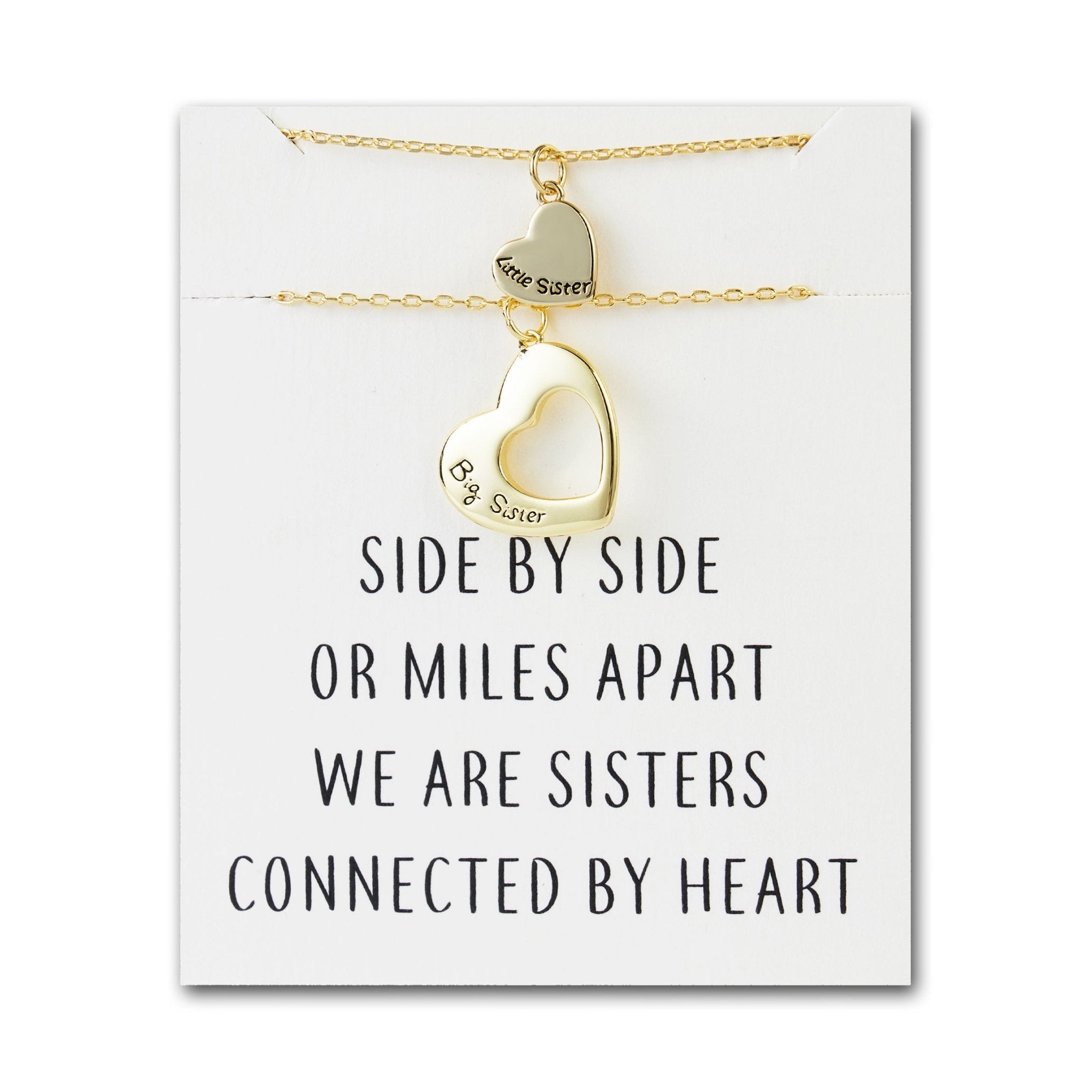 18k Gold Plated Big Sister and Little Sister Necklace Set with Quote Card