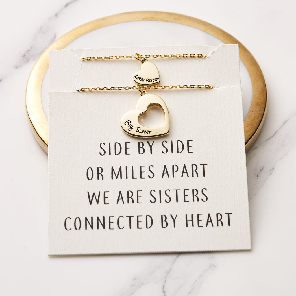 18k Gold Plated Big Sister and Little Sister Necklace Set with Quote Card