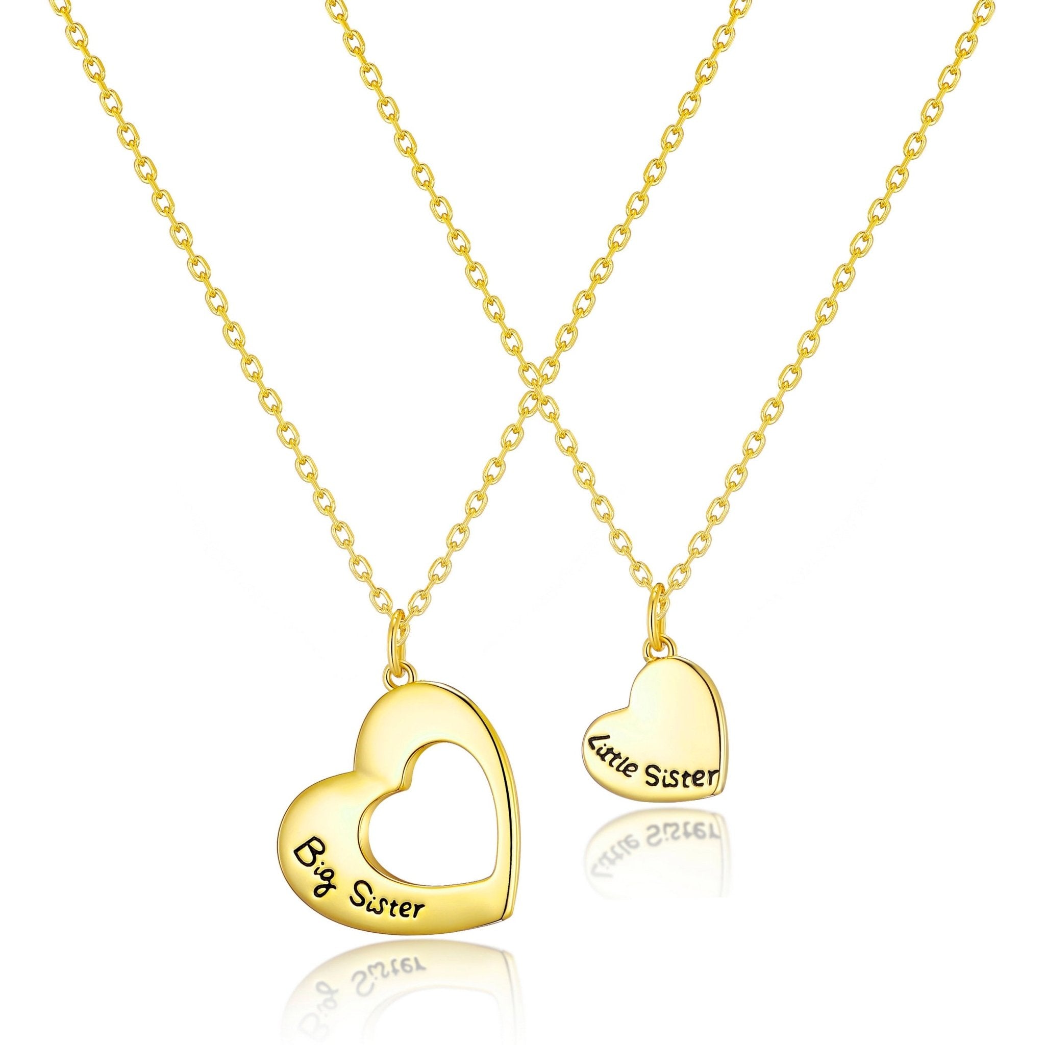 18k Gold Plated Big Sister and Little Sister Necklace Set with Quote Card