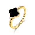 18k Gold Plated Black Onyx Gemstone Adjustable Clover Ring
