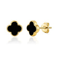 18k Gold Plated Black Onyx Gemstone Clover Earrings