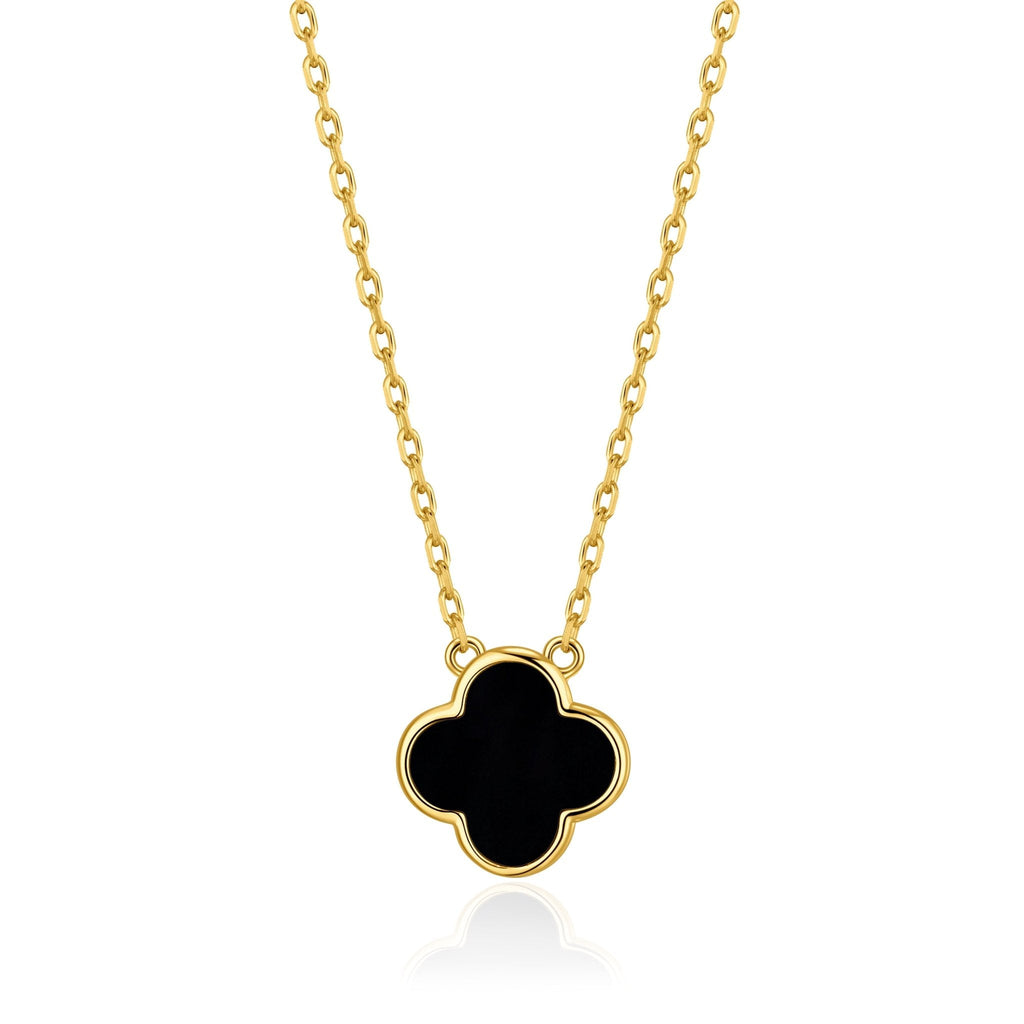 18k Gold Plated Black Onyx Gemstone Clover Necklace