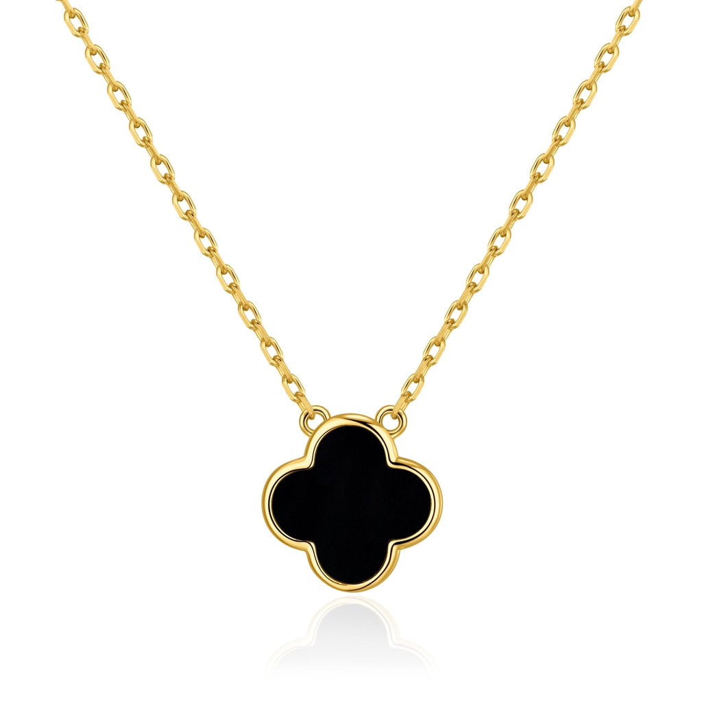 18k Gold Plated Black Onyx Gemstone Clover Necklace