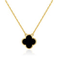 18k Gold Plated Black Onyx Gemstone Clover Necklace