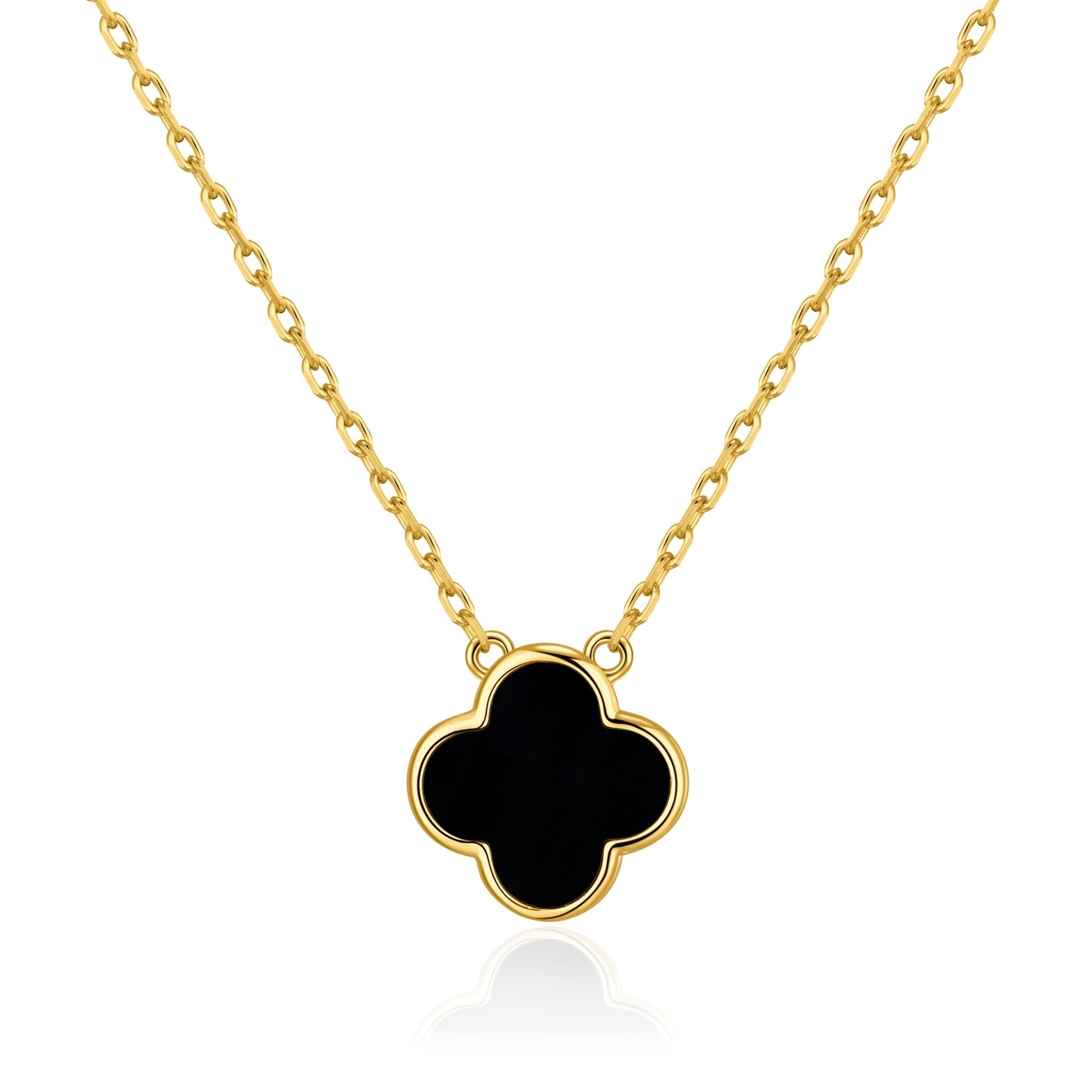18k Gold Plated Black Onyx Gemstone Clover Necklace