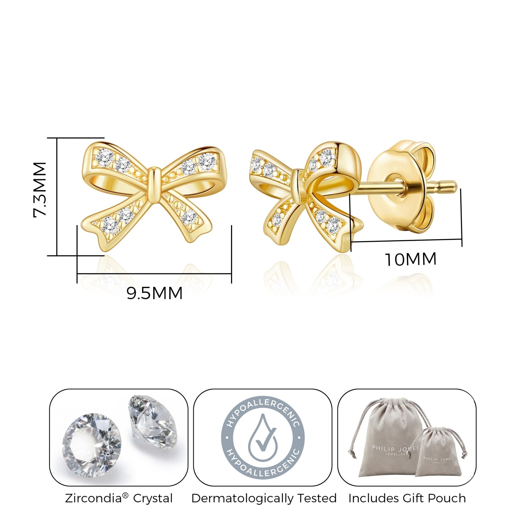 18k Gold Plated Bow Earrings Created with Zircondia® Crystals