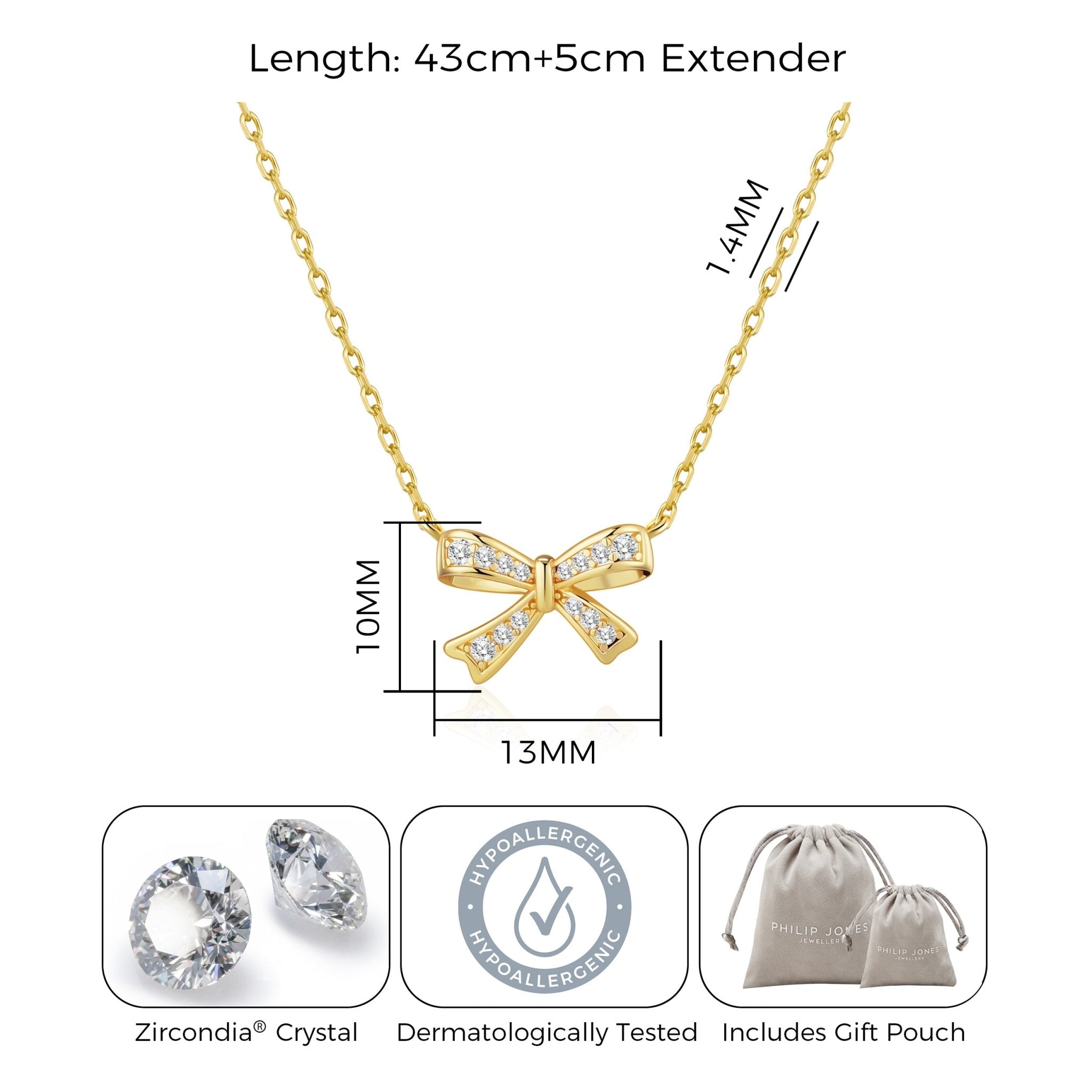 18k Gold Plated Bow Necklace Created with Zircondia® Crystals
