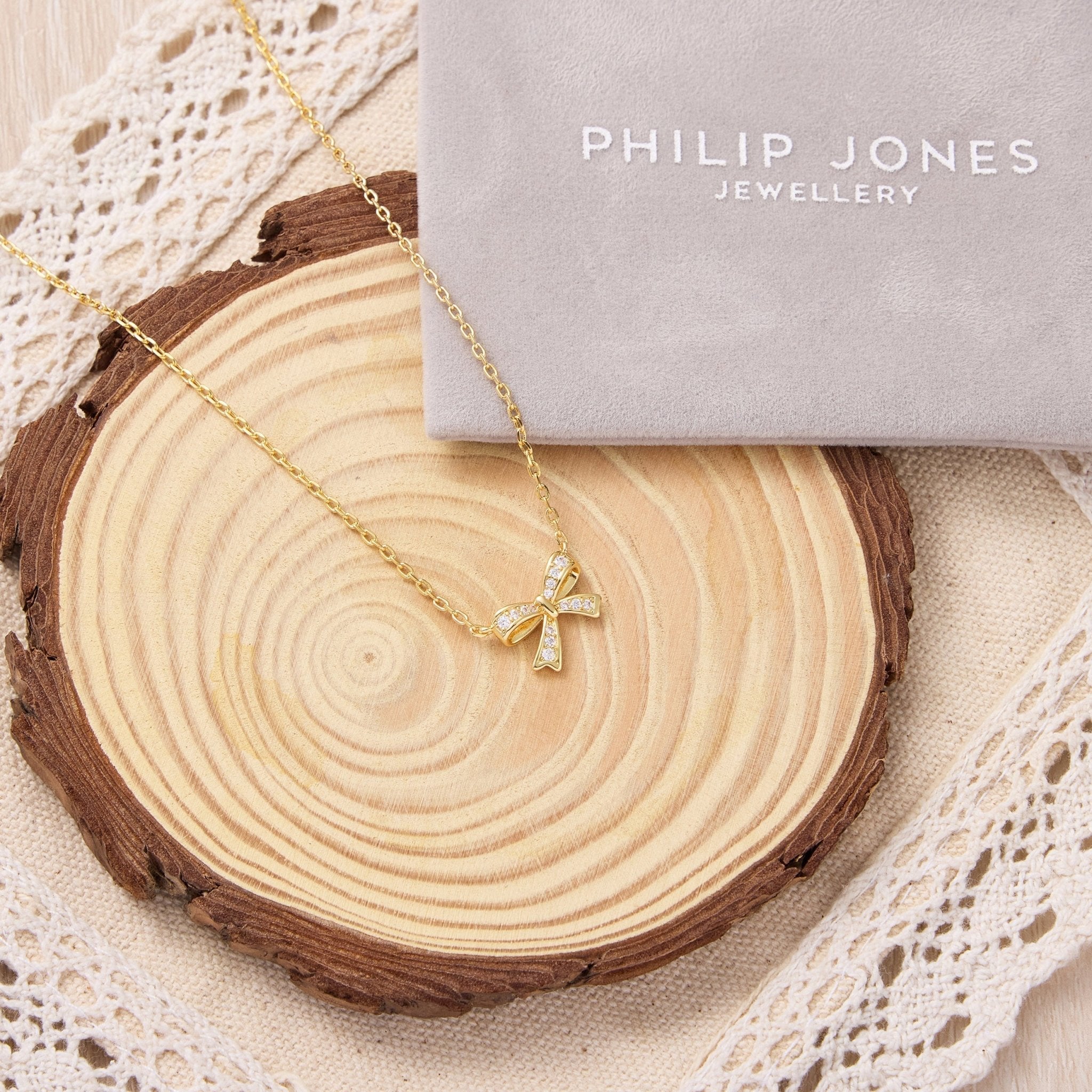 18k Gold Plated Bow Necklace Created with Zircondia® Crystals