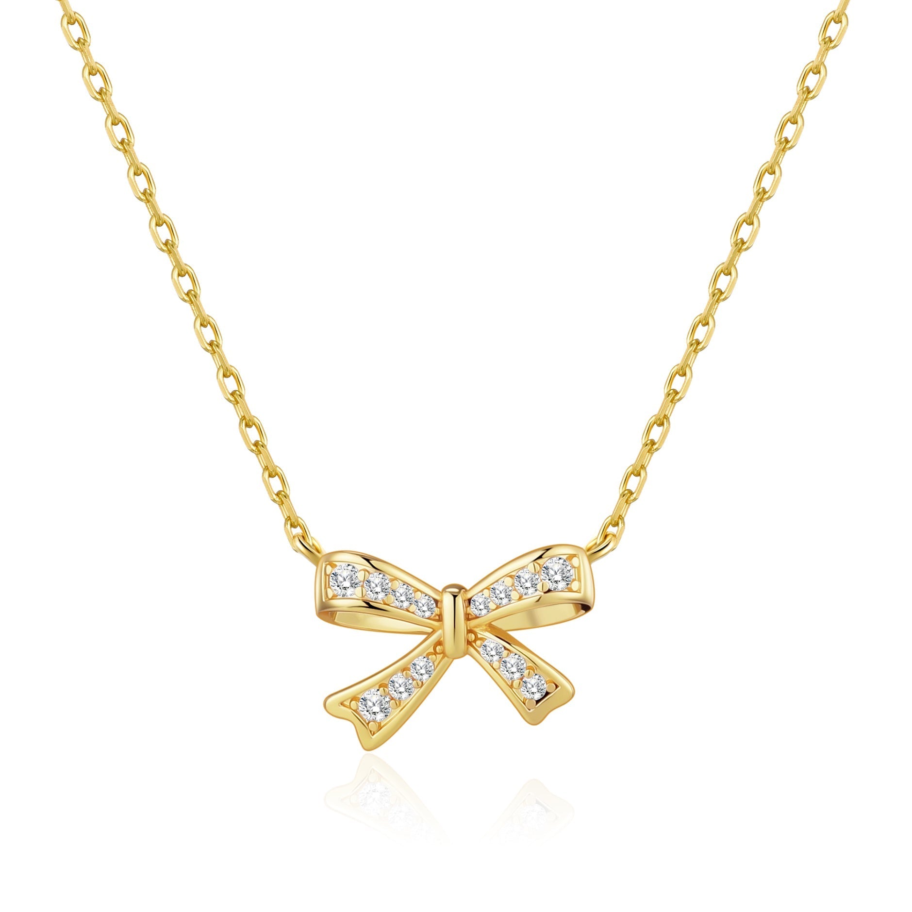 18k Gold Plated Bow Necklace Created with Zircondia® Crystals