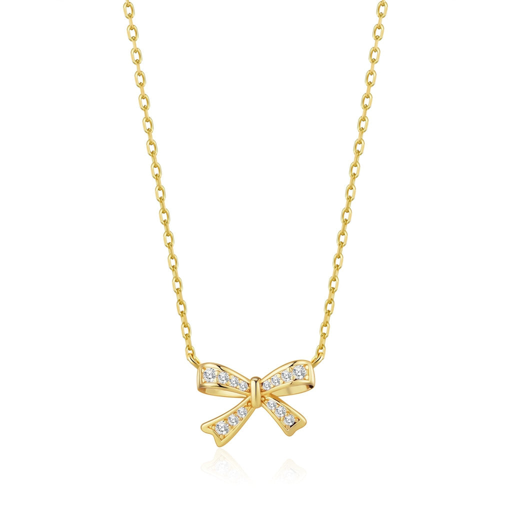 18k Gold Plated Bow Necklace Created with Zircondia® Crystals