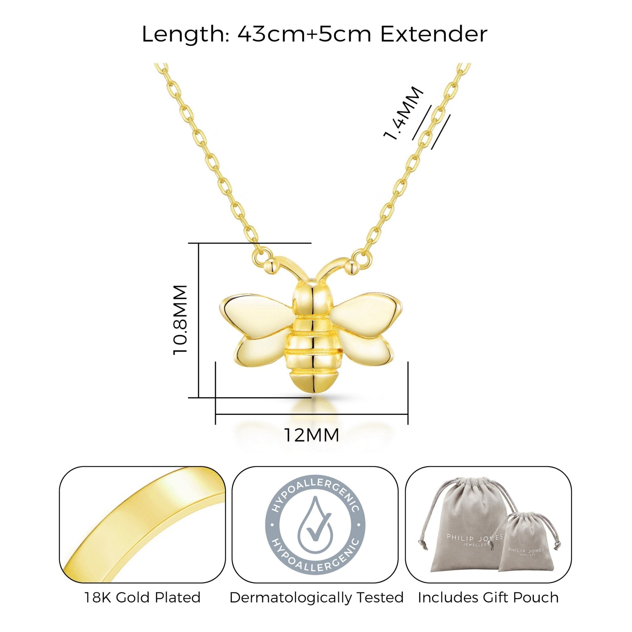 18k Gold Plated Bumble Bee Necklace