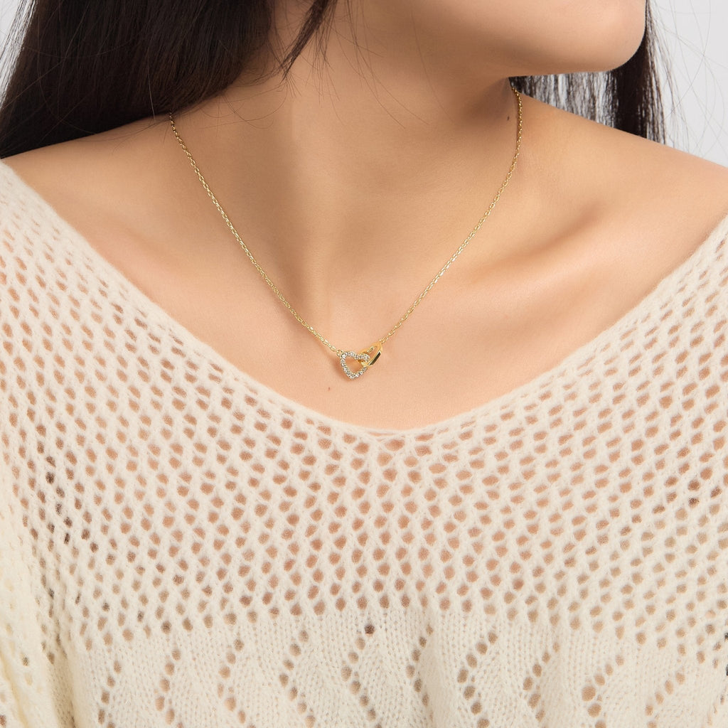 18k Gold Plated Heart Link Necklace Created with Zircondia® Crystals
