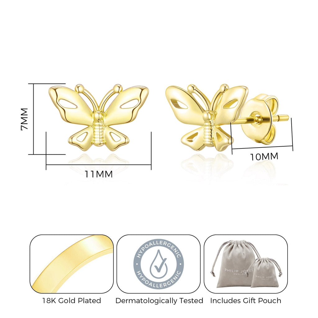 18k Gold Plated Butterfly Stud Earrings