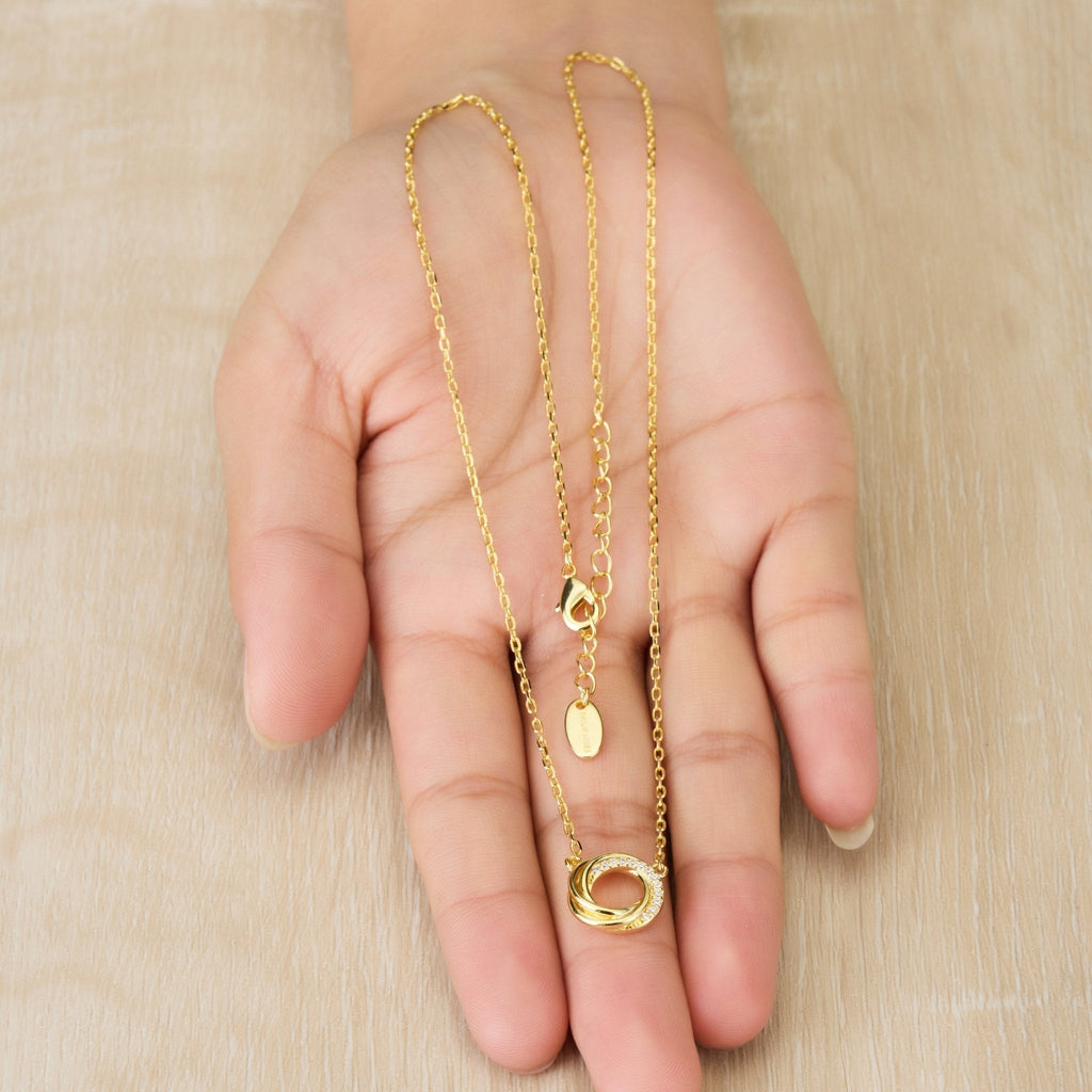 18k Gold Plated Circle Knot Necklace Created with Zircondia® Crystals