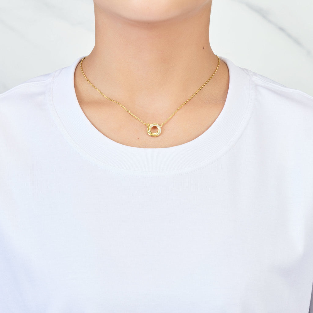 18k Gold Plated Circle Knot Necklace Created with Zircondia® Crystals