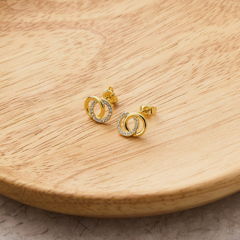 18k Gold Plated Circle Link Earrings Created with Zircondia® Crystals