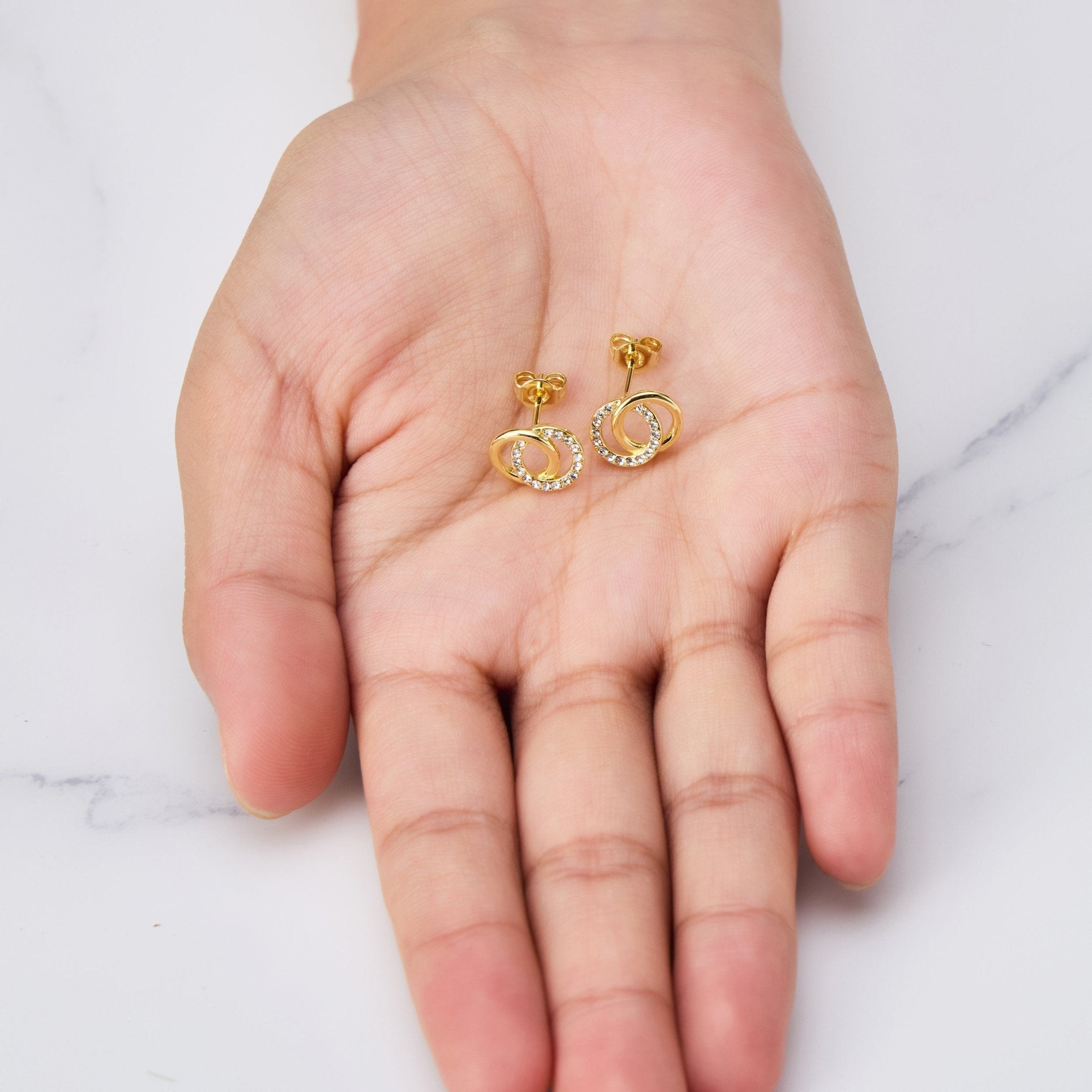 18k Gold Plated Circle Link Earrings Created with Zircondia® Crystals
