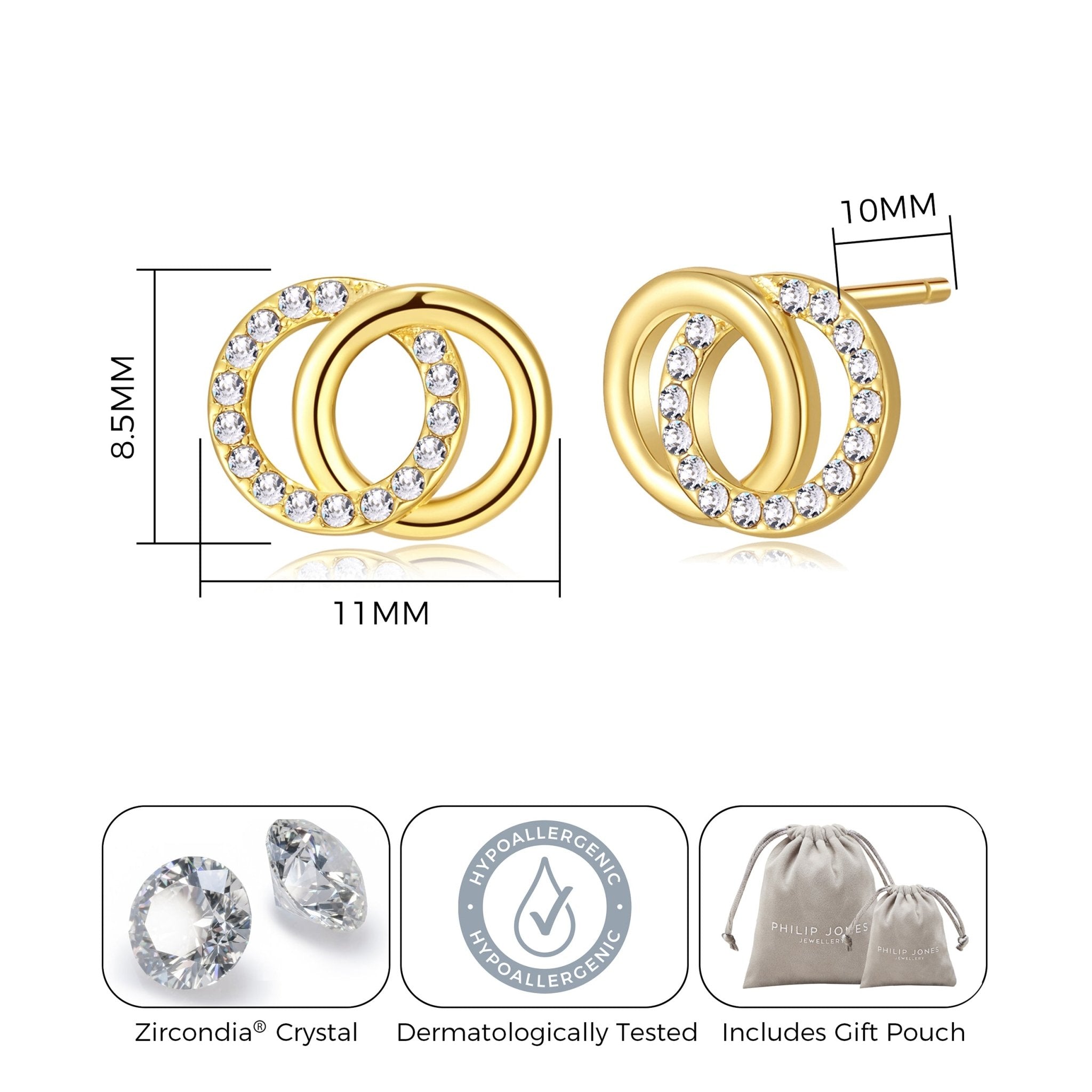 18k Gold Plated Circle Link Earrings Created with Zircondia® Crystals