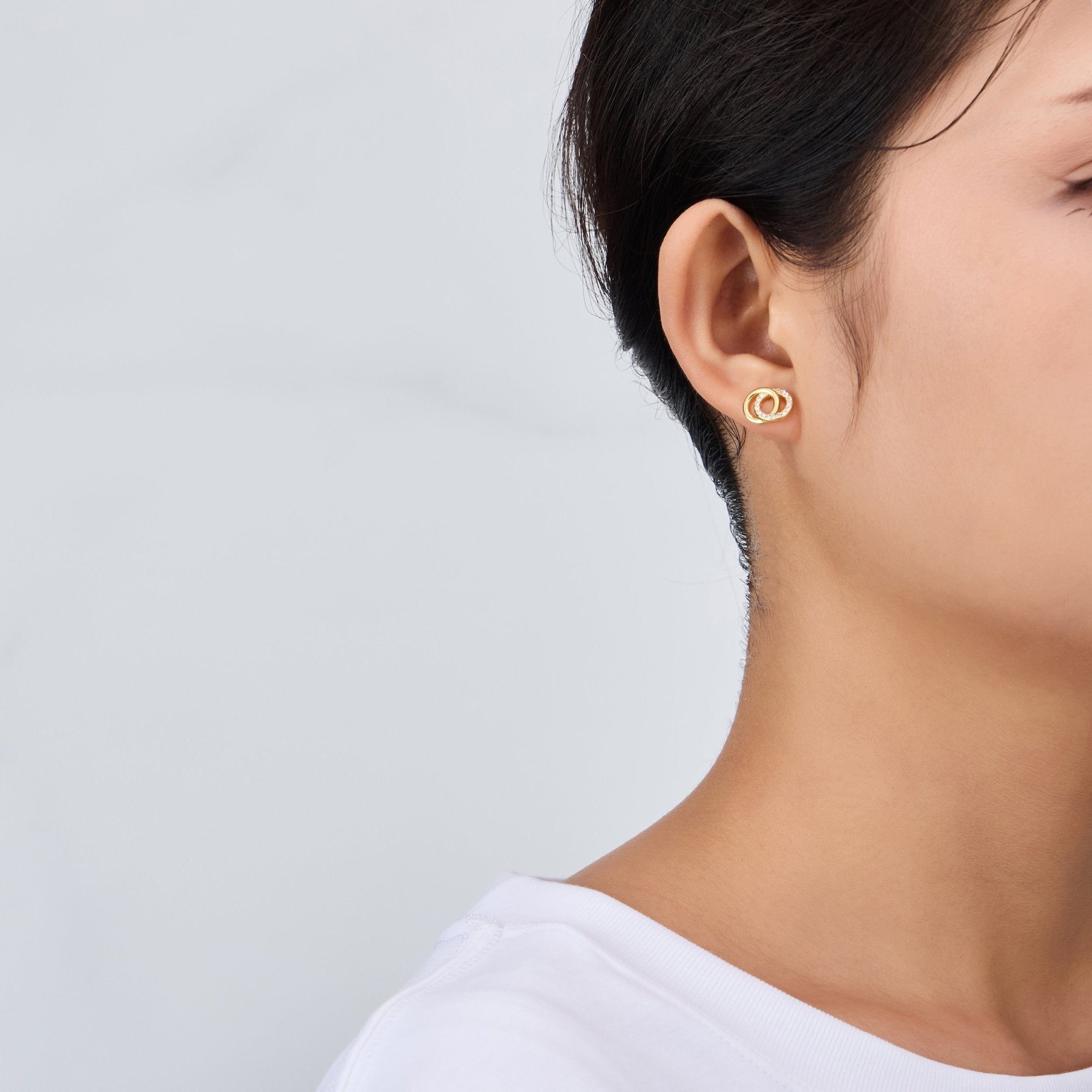 18k Gold Plated Circle Link Earrings Created with Zircondia® Crystals