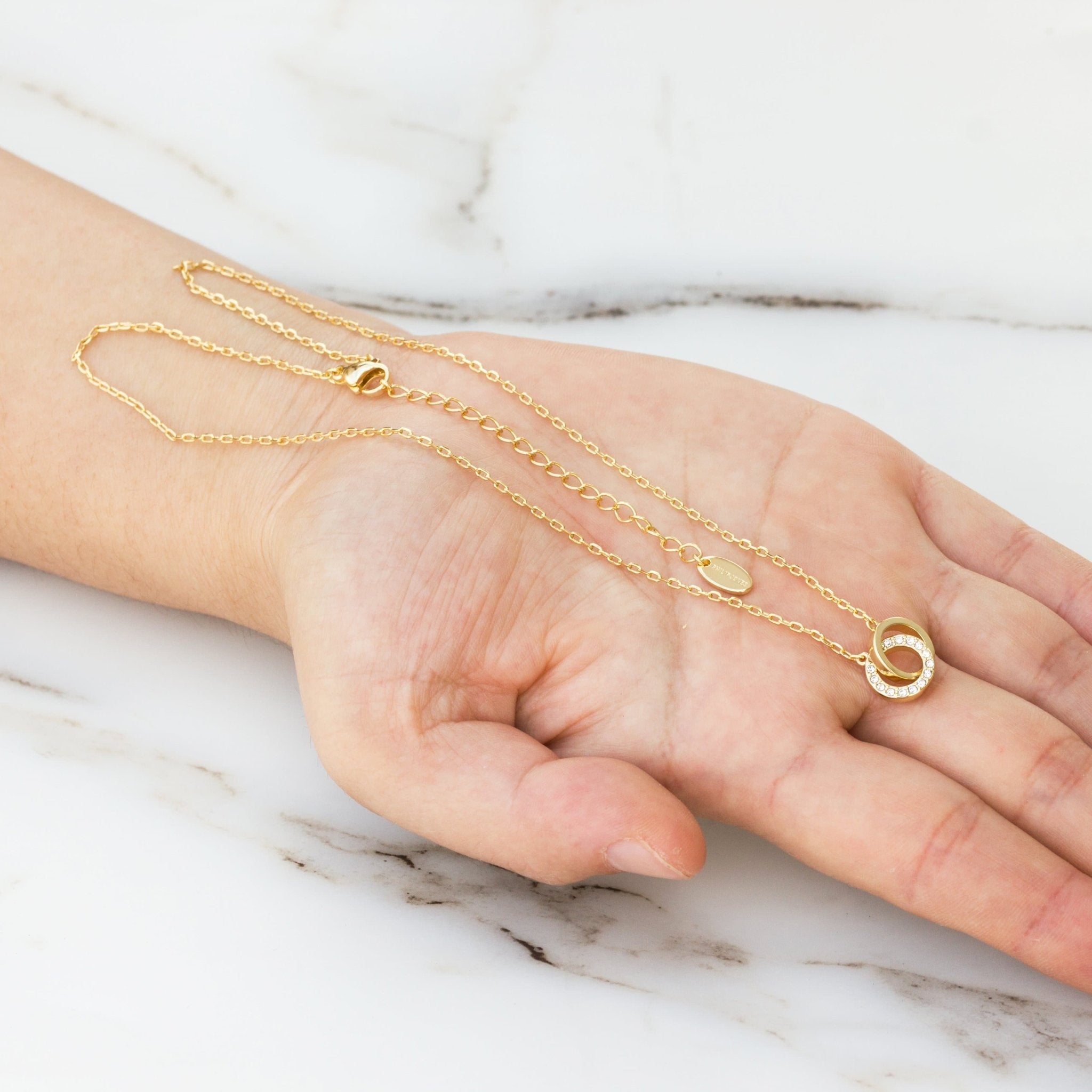 18k Gold Plated Circle Link Necklace Created with Zircondia® Crystals