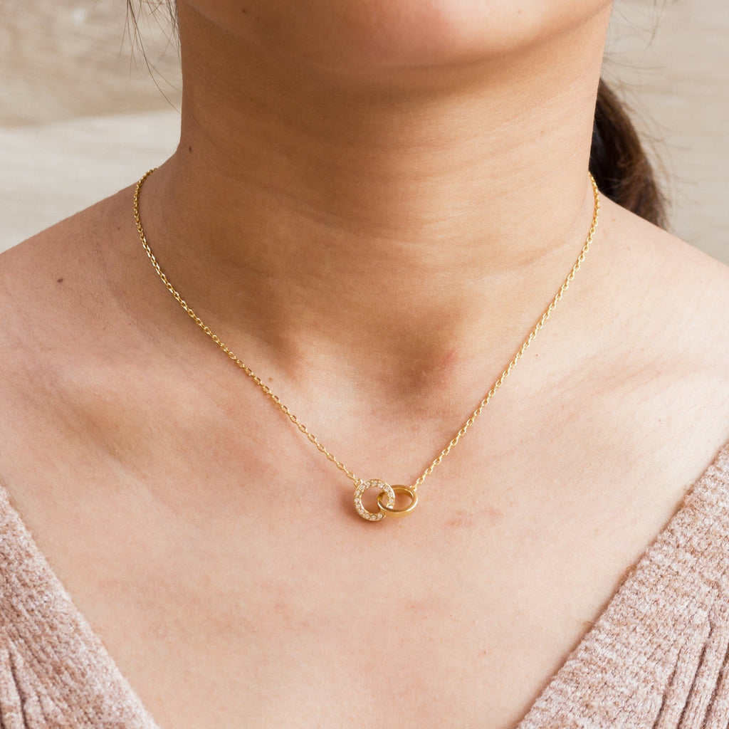 18k Gold Plated Circle Link Necklace Created with Zircondia® Crystals