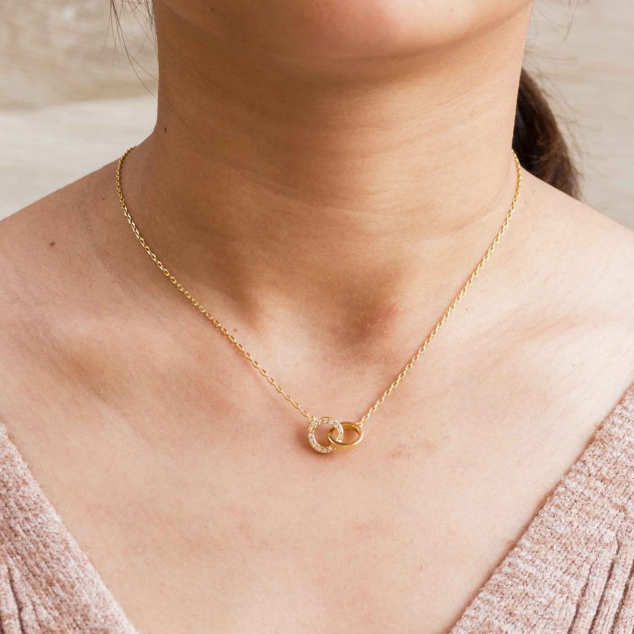 18k Gold Plated Circle Link Necklace Created with Zircondia® Crystals