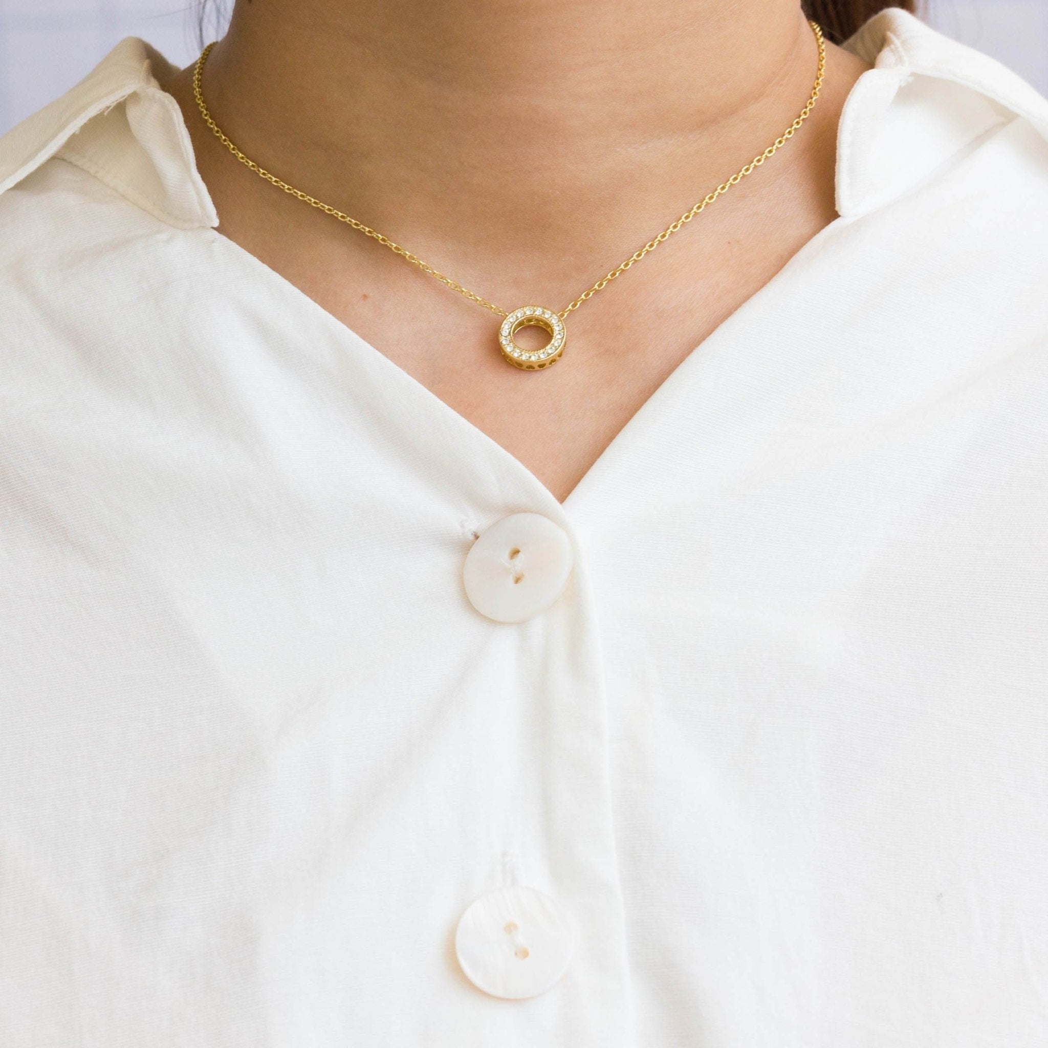 18k Gold Plated Circle of Life Necklace Created with Zircondia® Crystals