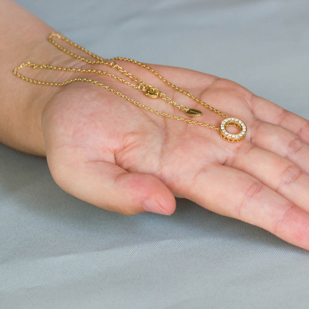 18k Gold Plated Circle of Life Necklace Created with Zircondia® Crystals