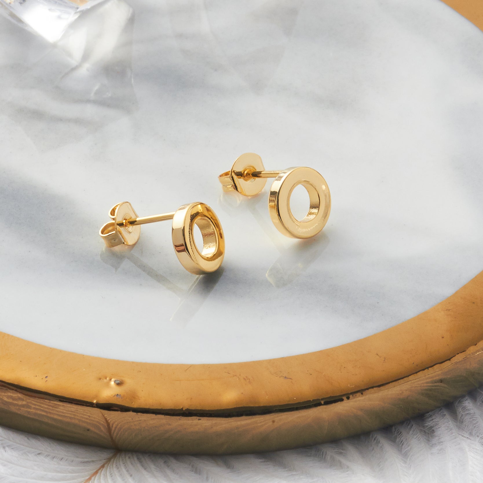 18k Gold Plated Circle Stud Earrings