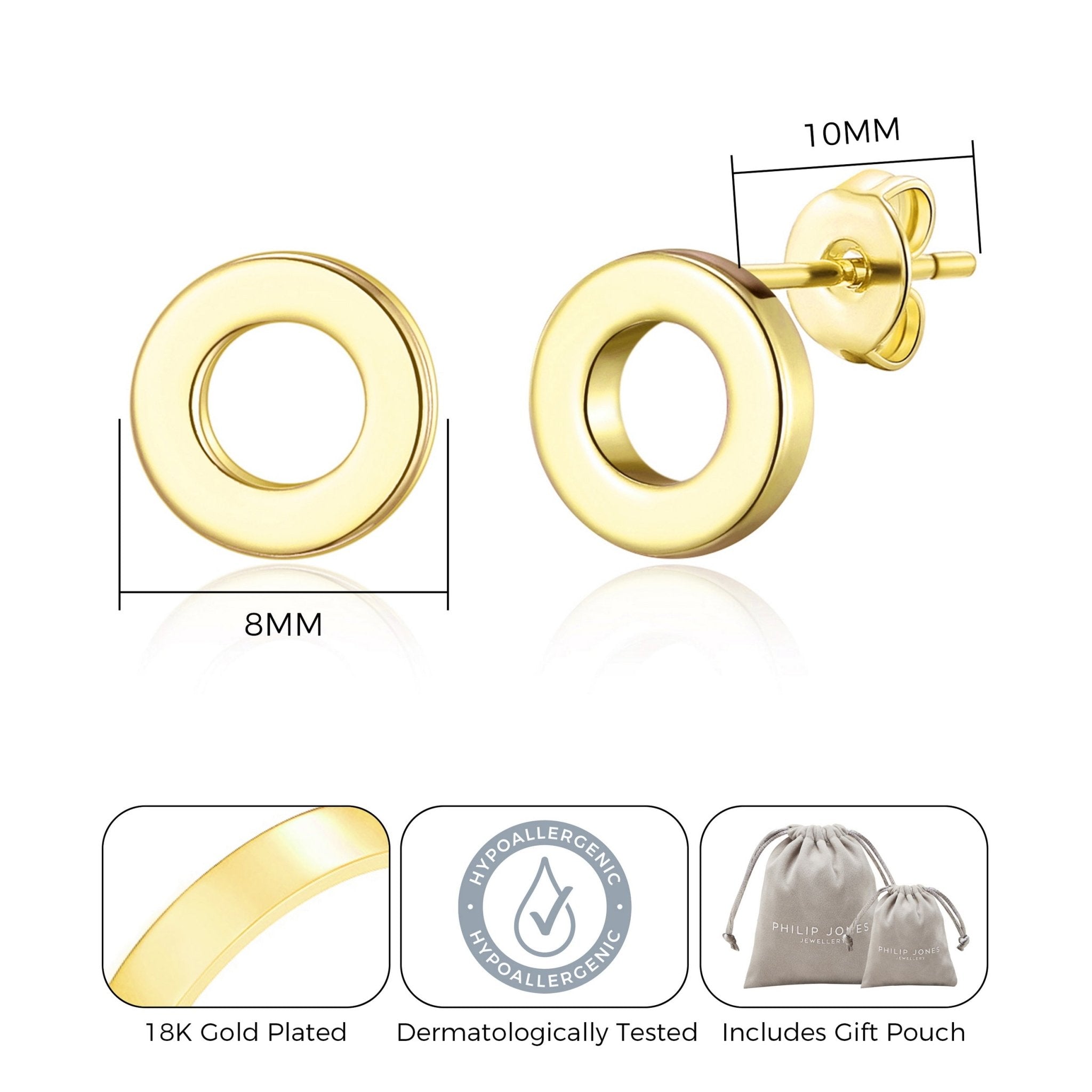 18k Gold Plated Circle Stud Earrings