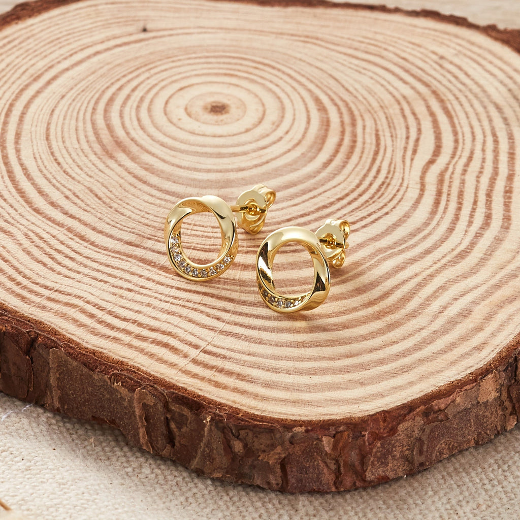 18k Gold Plated Circle Twist Earrings Created with Zircondia® Crystals