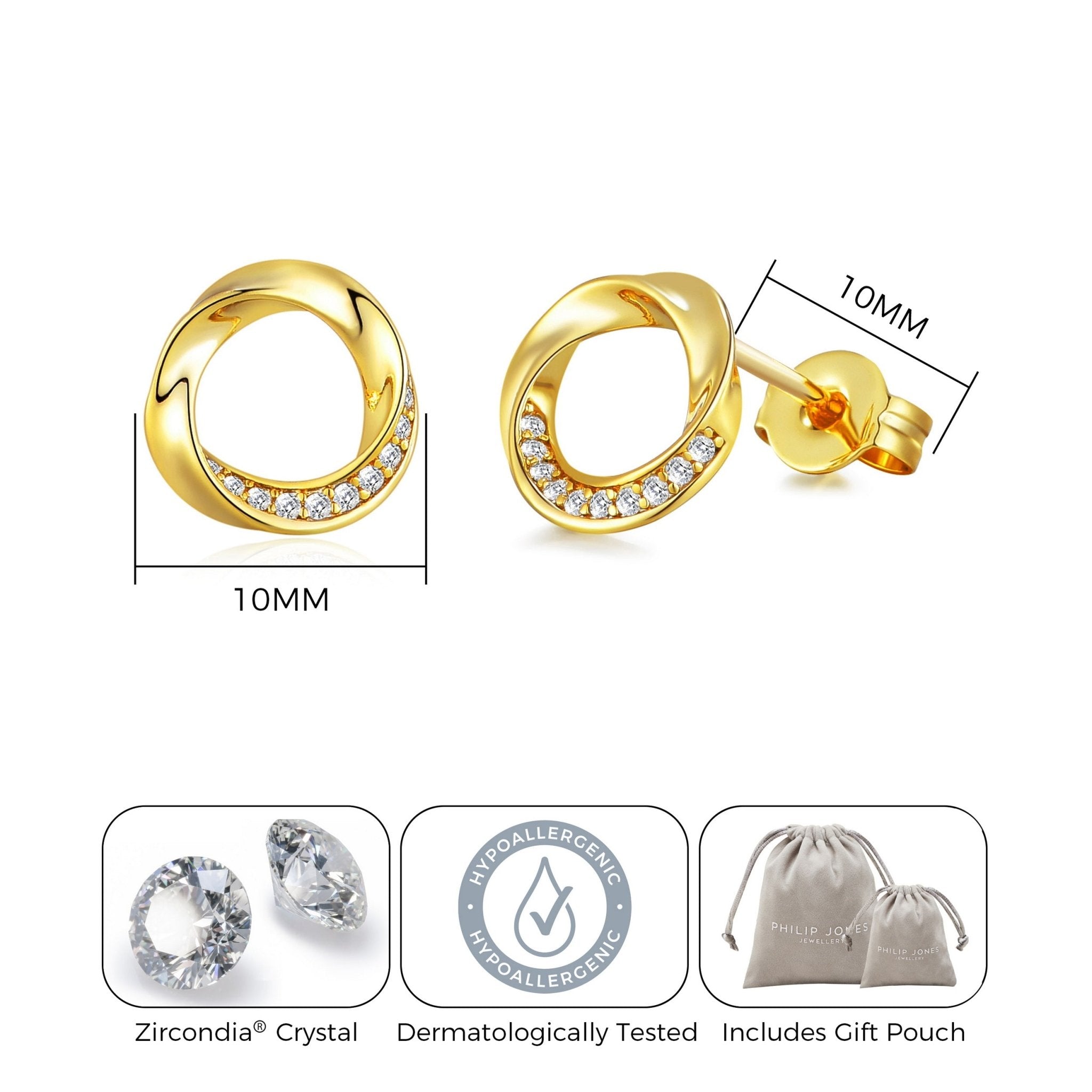 18k Gold Plated Circle Twist Earrings Created with Zircondia® Crystals