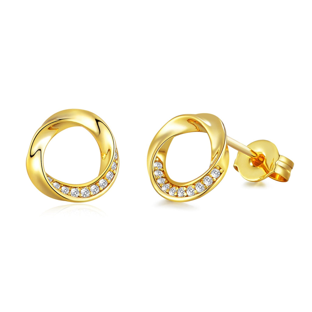 18k Gold Plated Circle Twist Earrings Created with Zircondia® Crystals