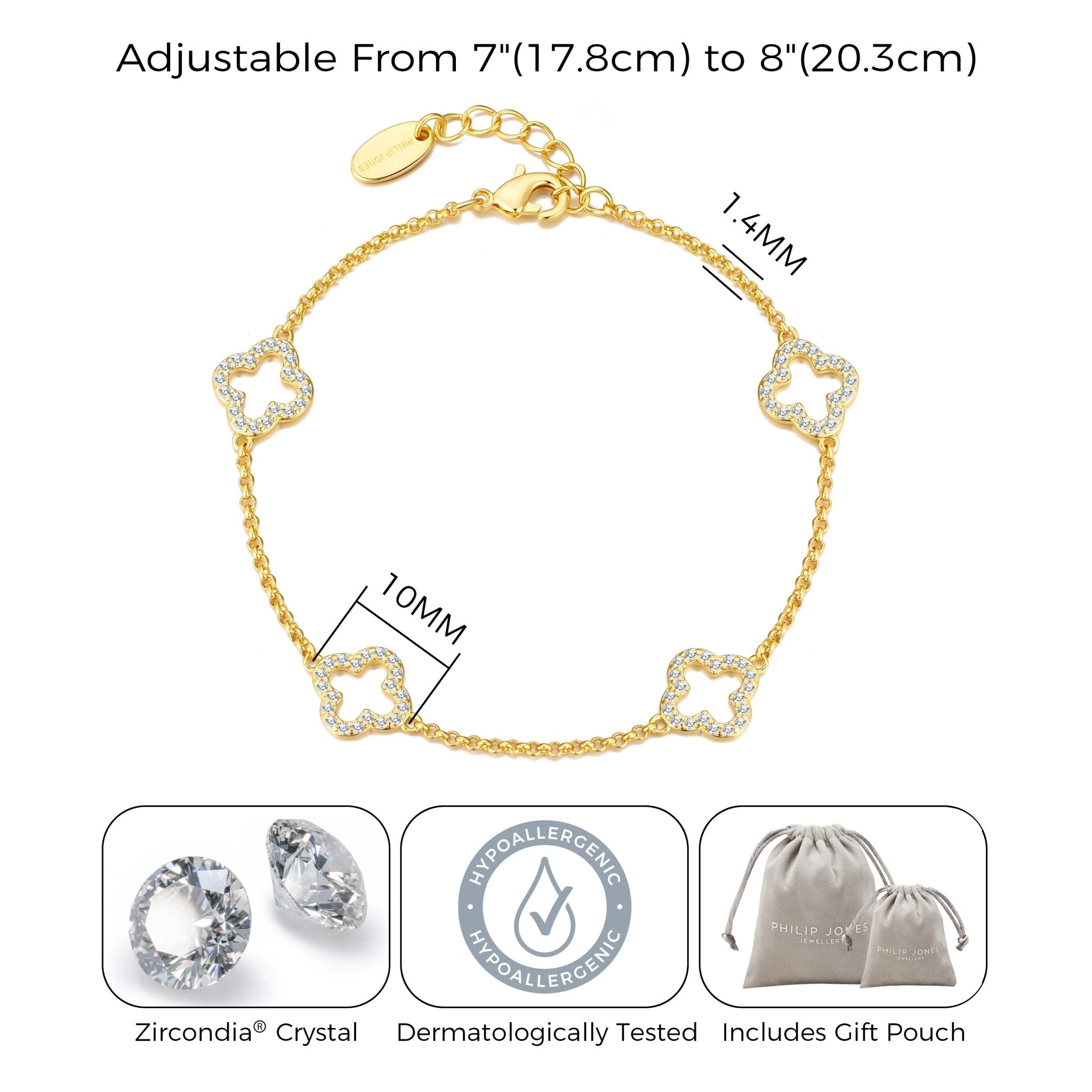 18k Gold Plated Clover Bracelet Created with Zircondia® Crystals