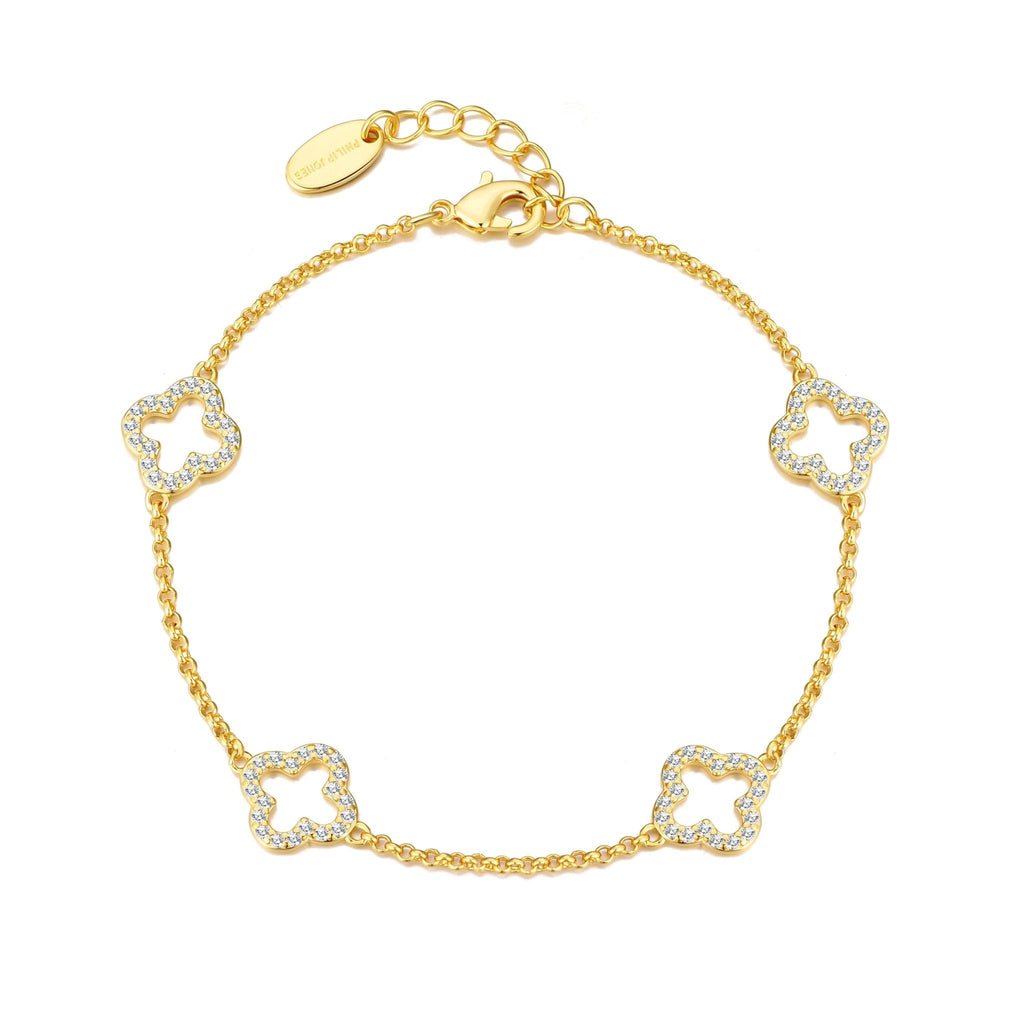 18k Gold Plated Clover Bracelet Created with Zircondia® Crystals