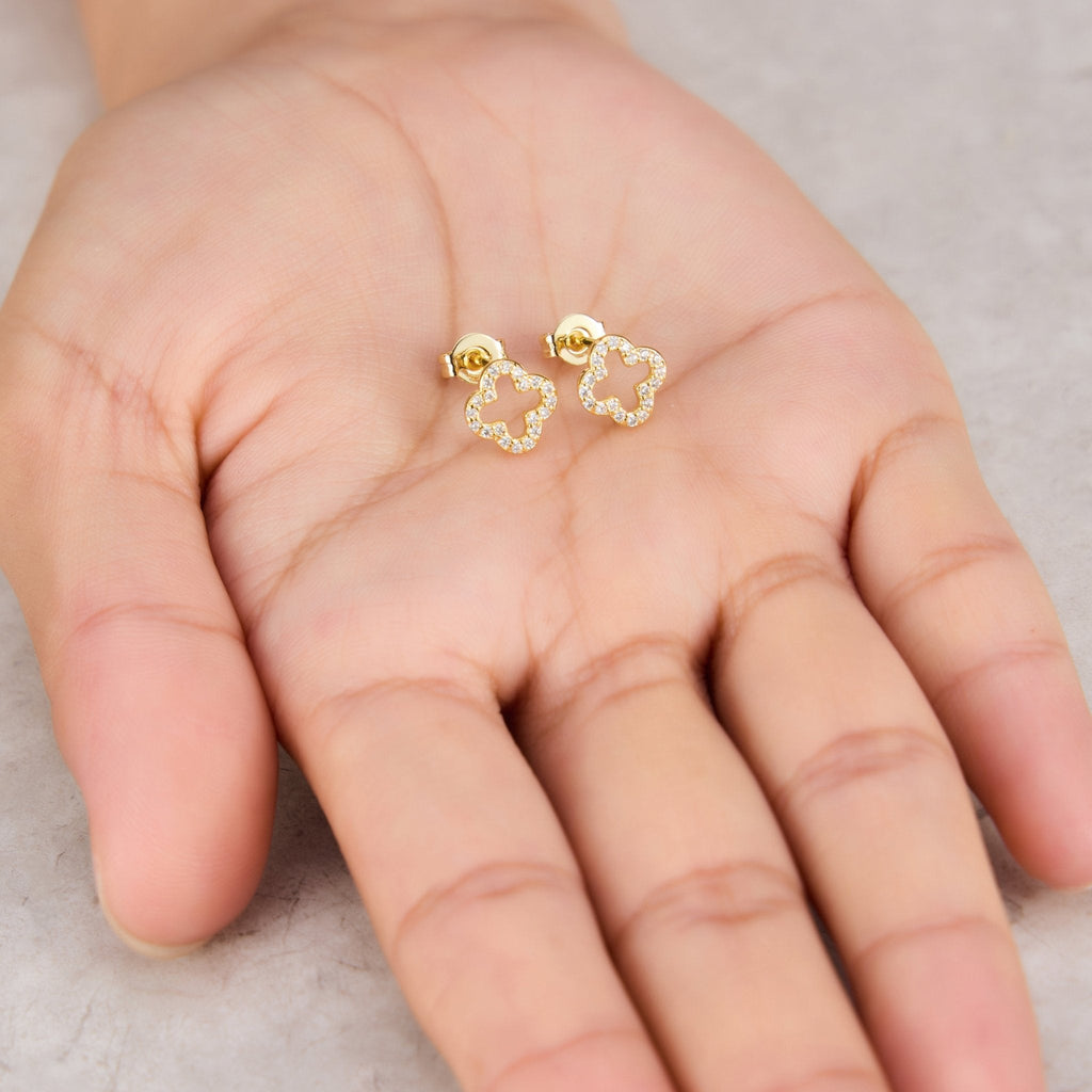 18k Gold Plated Clover Earrings Created with Zircondia® Crystals